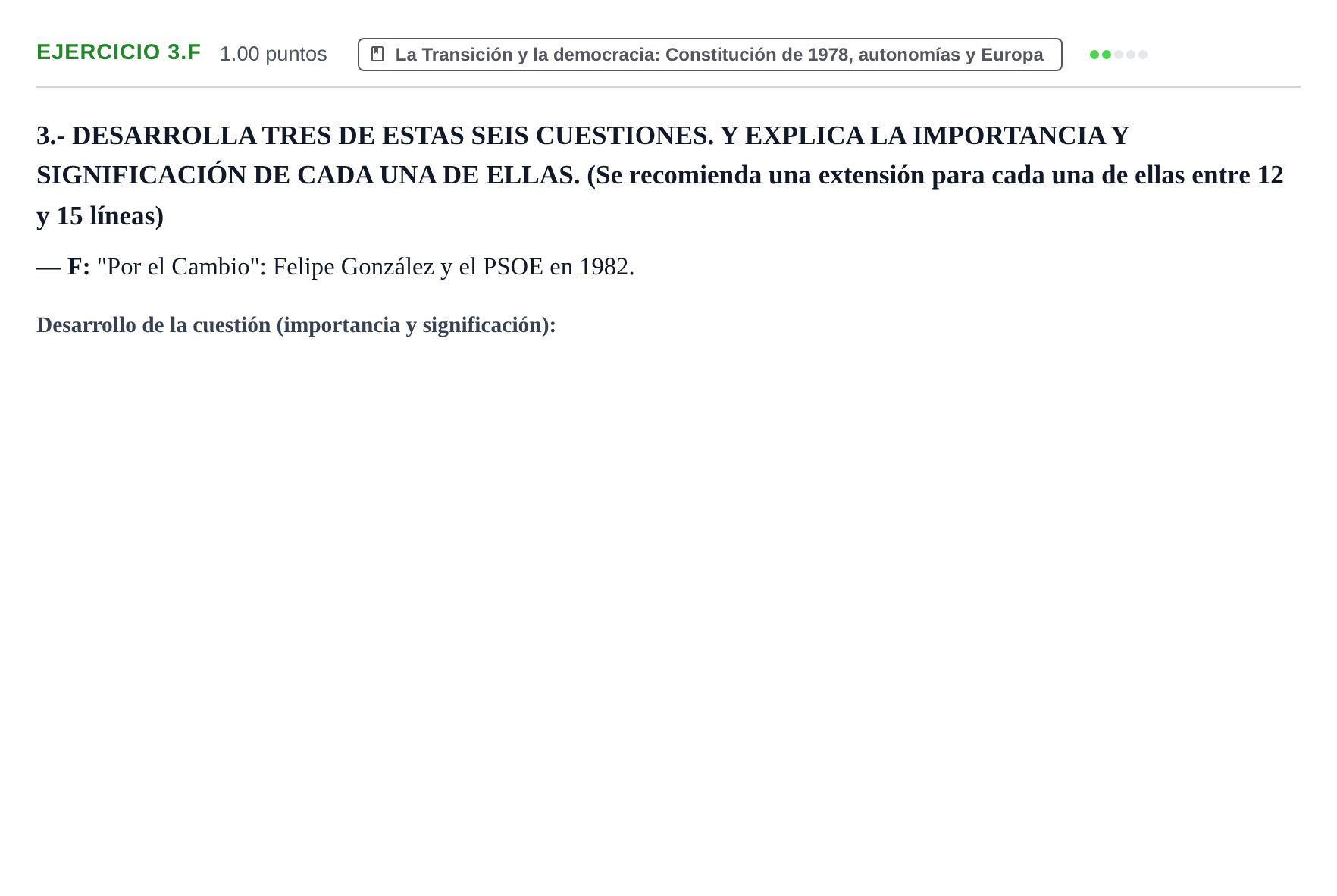 Enunciado: Ejercicio 3.F · Historia de España PAU Extremadura Extraordinaria 2021