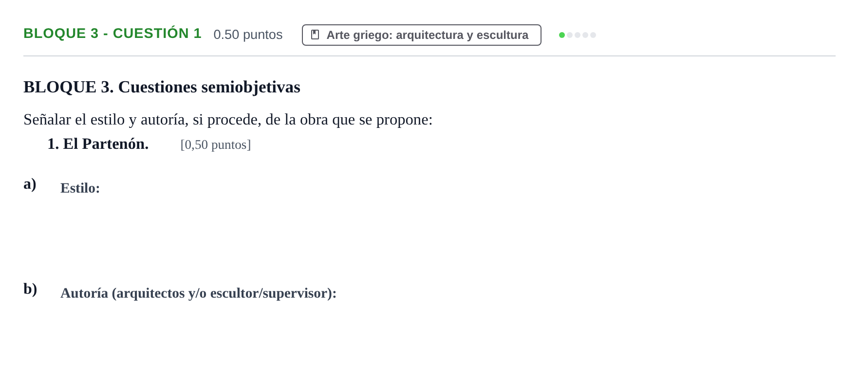 Enunciado: Bloque 3 - Cuestión 1 · Historia del Arte PAU Extremadura Extraordinaria 2021