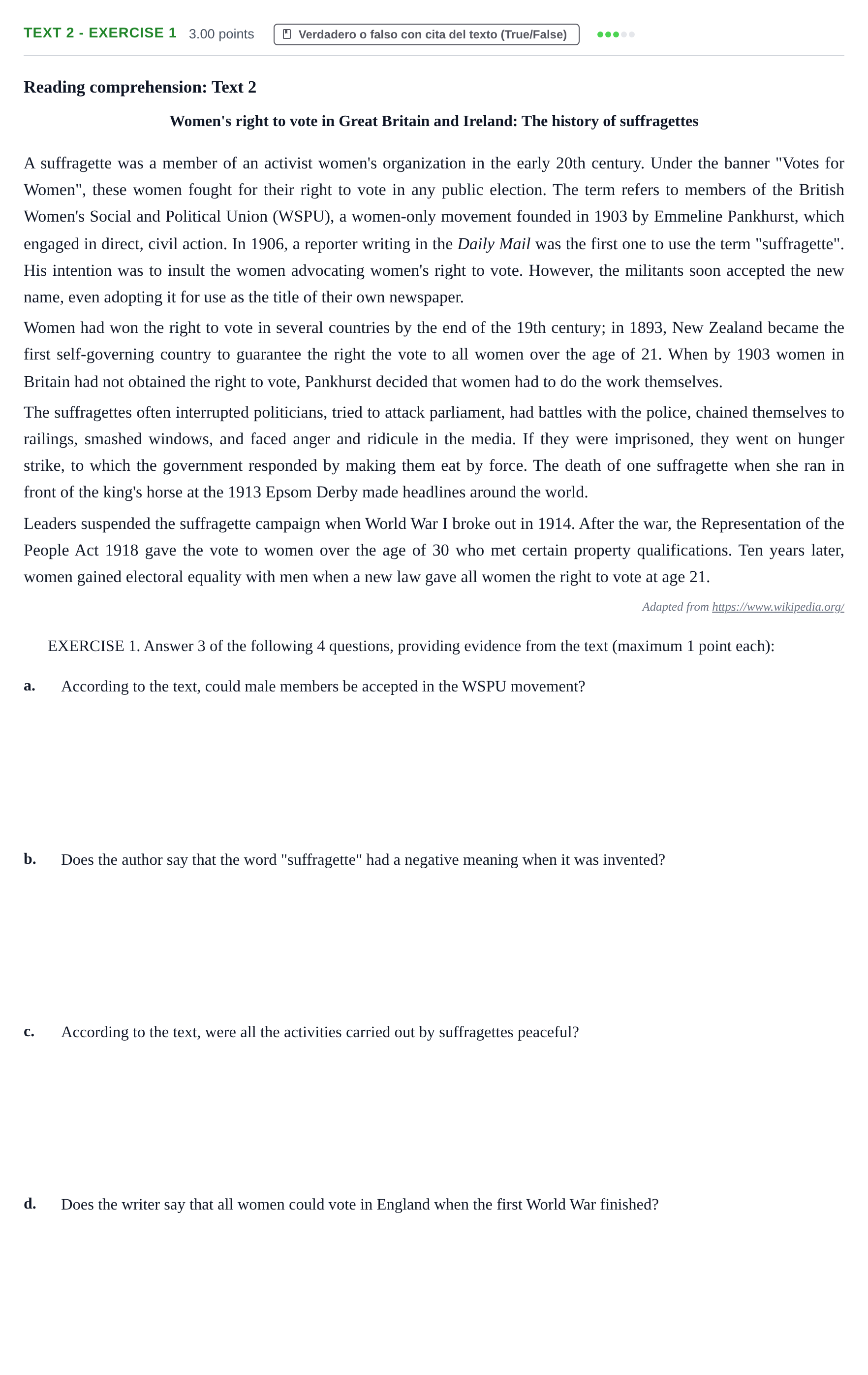 Enunciado: Ejercicio Text 2 - Exercise 1 · Inglés PAU Extremadura Extraordinaria 2021