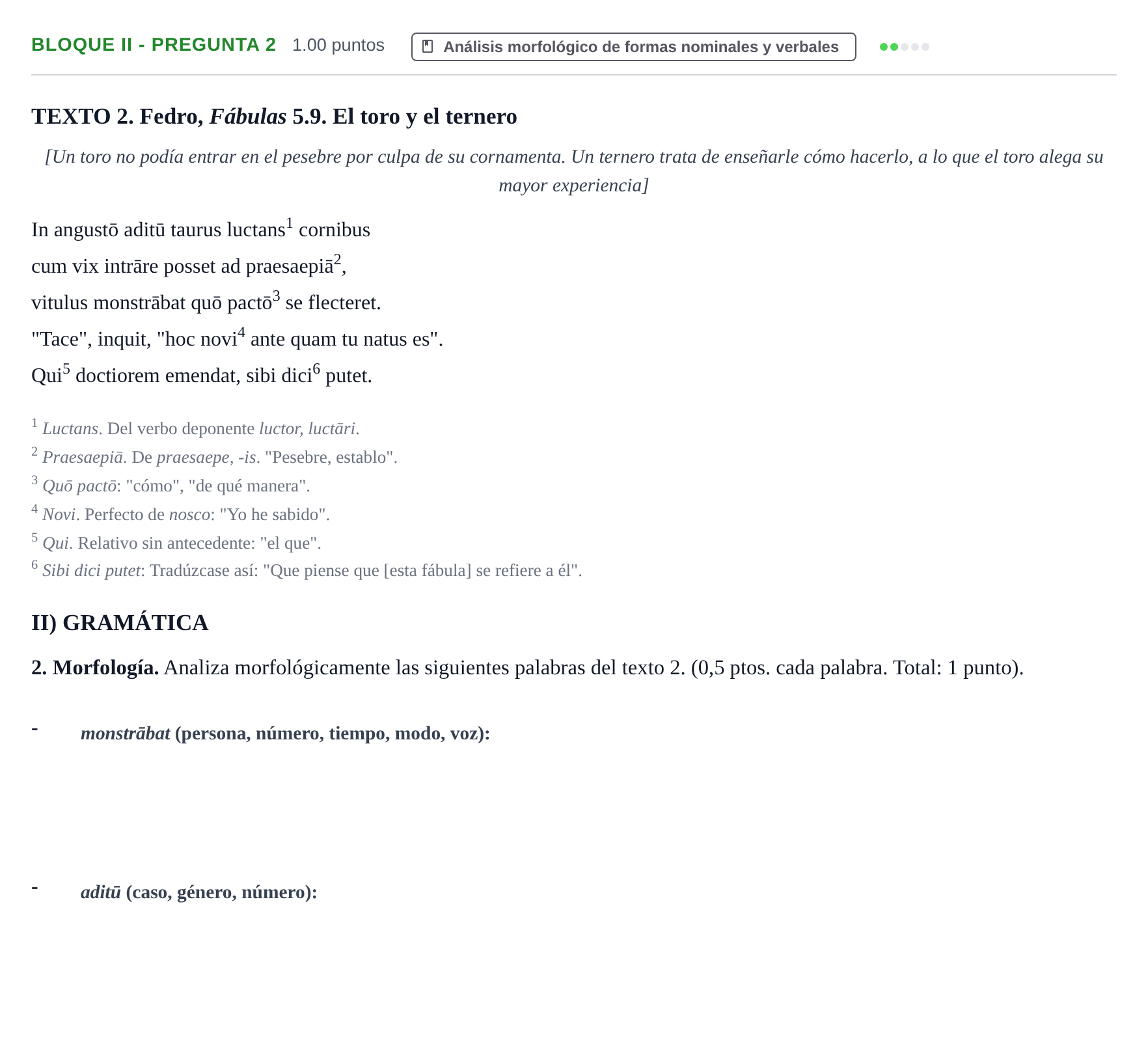 Enunciado: Bloque II - Pregunta 2 · Latín II PAU Extremadura Extraordinaria 2021