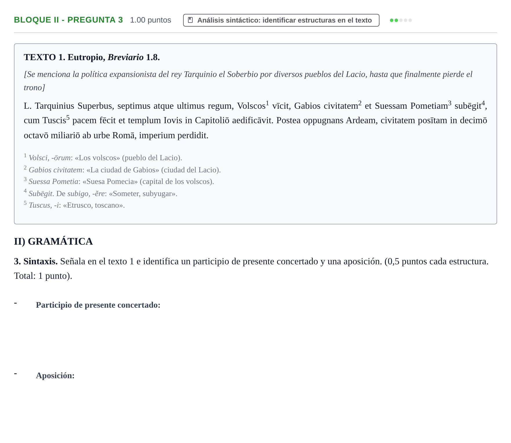 Enunciado: Bloque II - Pregunta 3 · Latín II PAU Extremadura Extraordinaria 2021