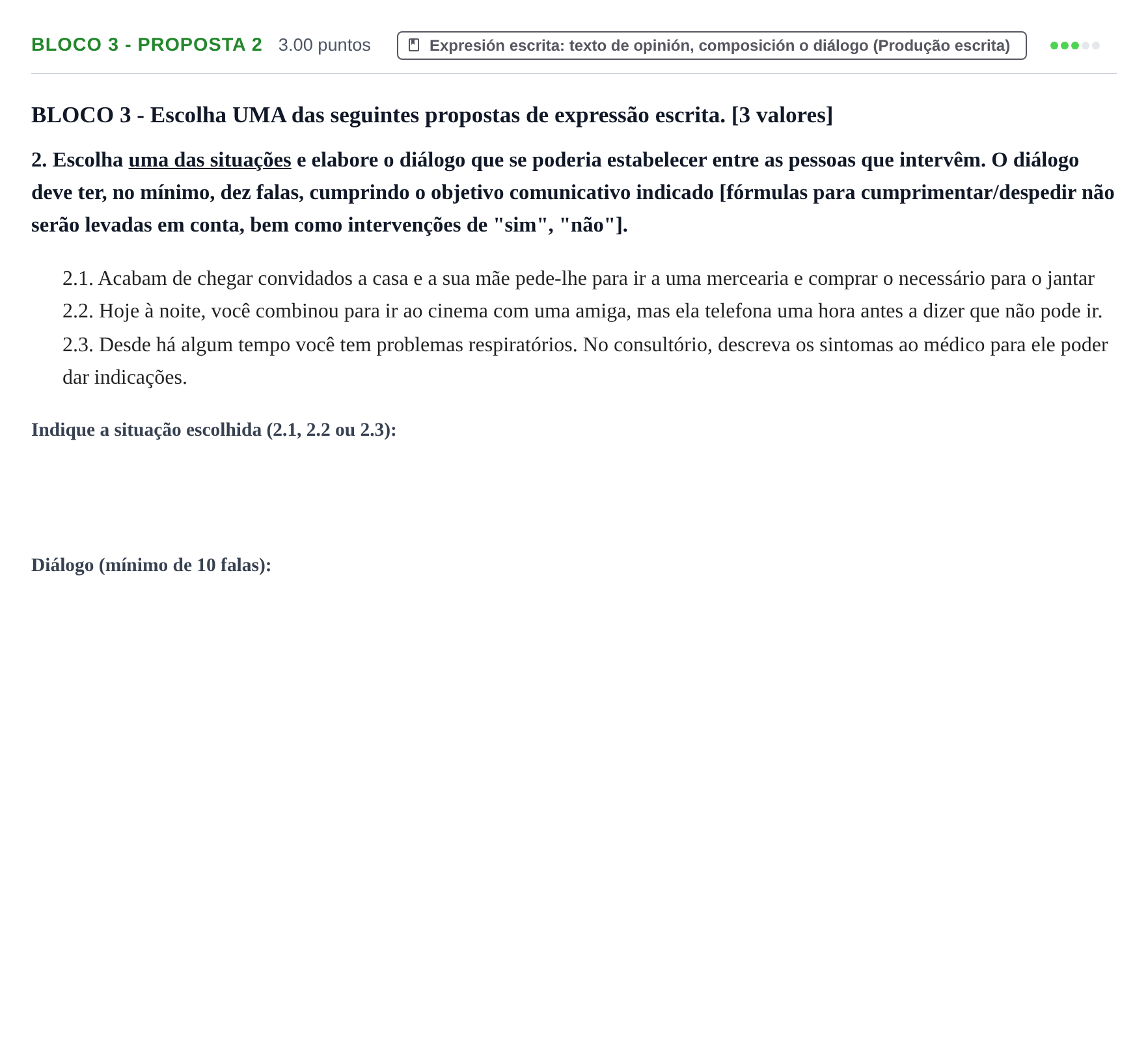 Enunciado: Ejercicio Bloco 3 - Proposta 2 · Portugués PAU Extremadura Extraordinaria 2021