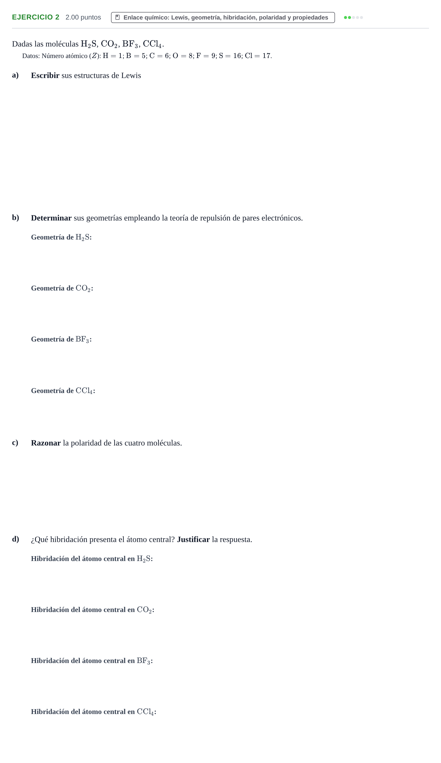 Enunciado: Problema 2 · Química PAU Extremadura Extraordinaria 2021