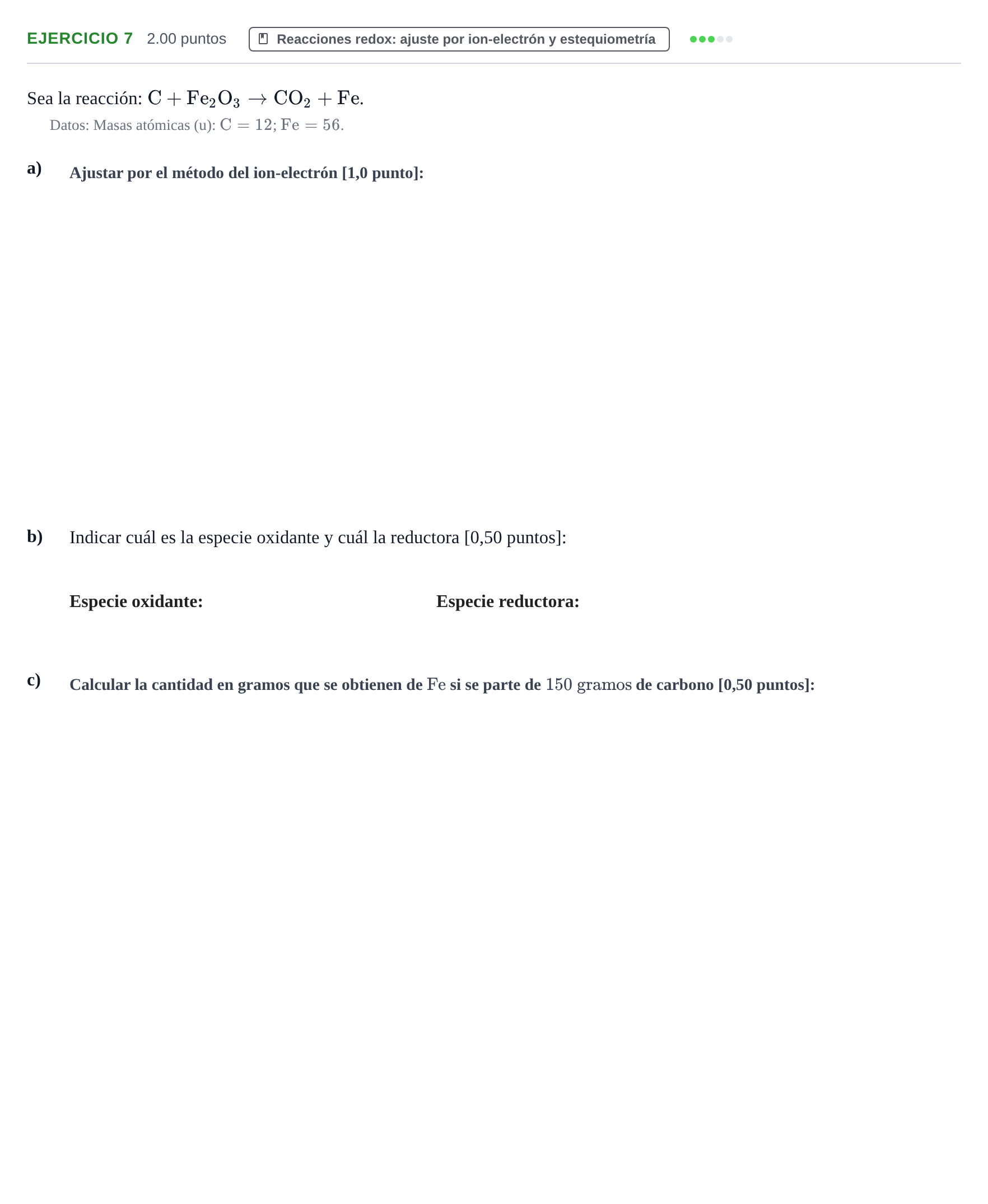 Enunciado: Problema 7 · Química PAU Extremadura Extraordinaria 2021