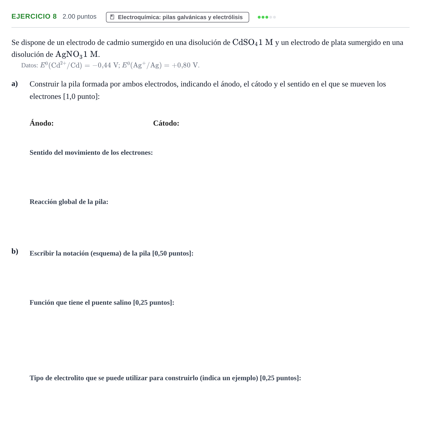 Enunciado: Problema 8 · Química PAU Extremadura Extraordinaria 2021