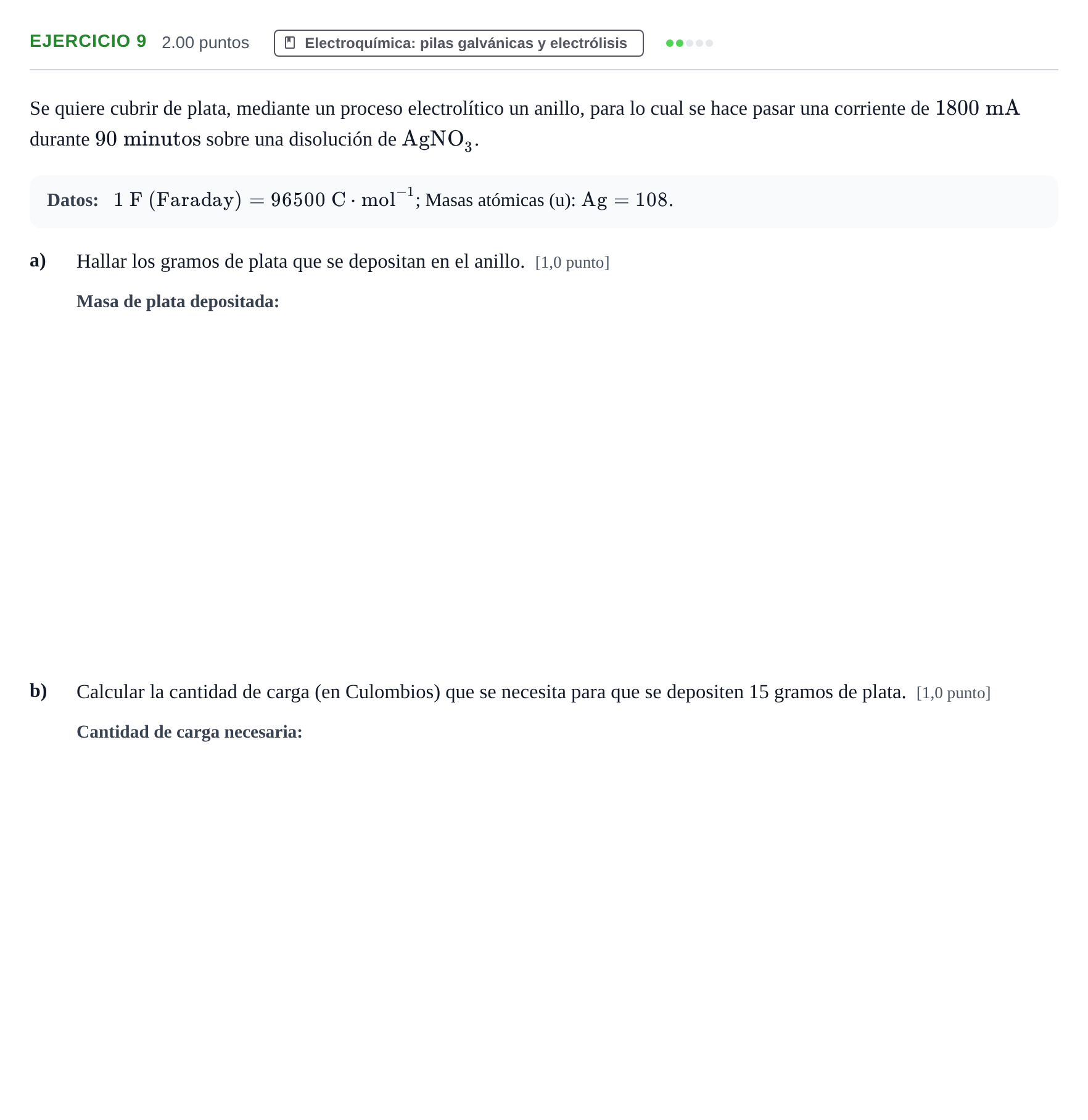 Enunciado: Problema 9 · Química PAU Extremadura Extraordinaria 2021