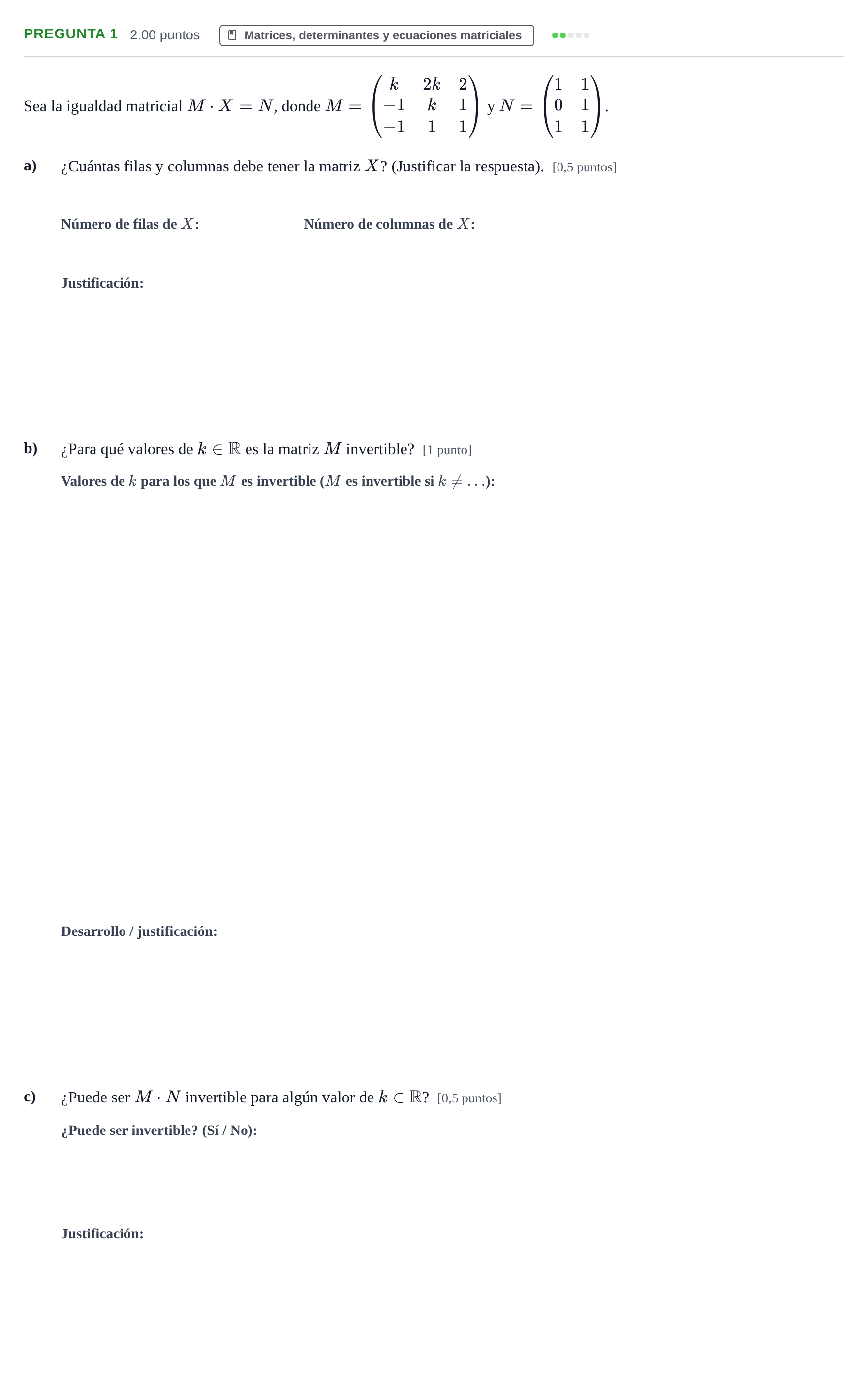 Enunciado: Pregunta 1 · Matemáticas II PAU Extremadura Extraordinaria 2021