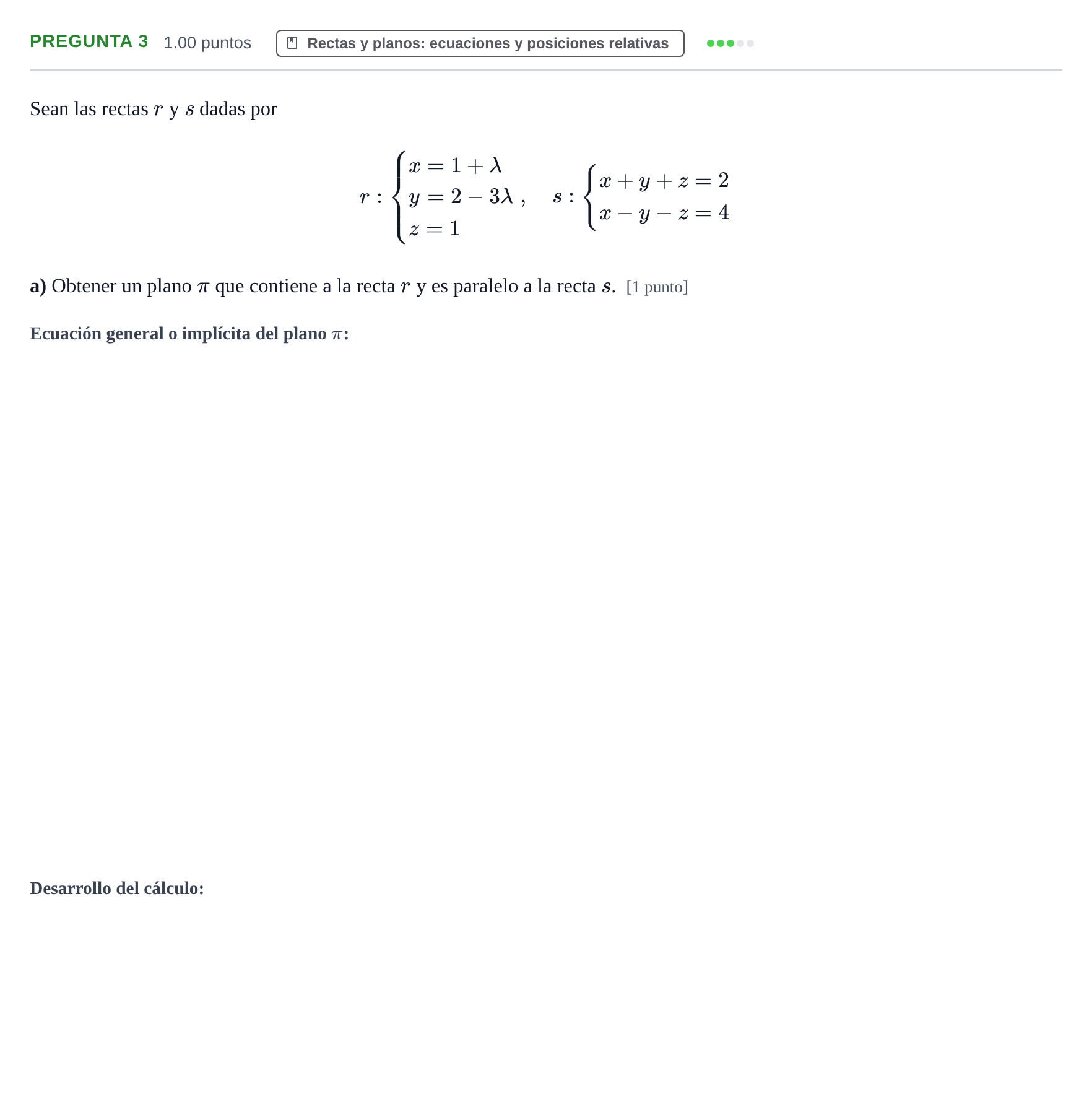 Enunciado: Pregunta 3 - Rectas y planos · Matemáticas II PAU Extremadura Extraordinaria 2021