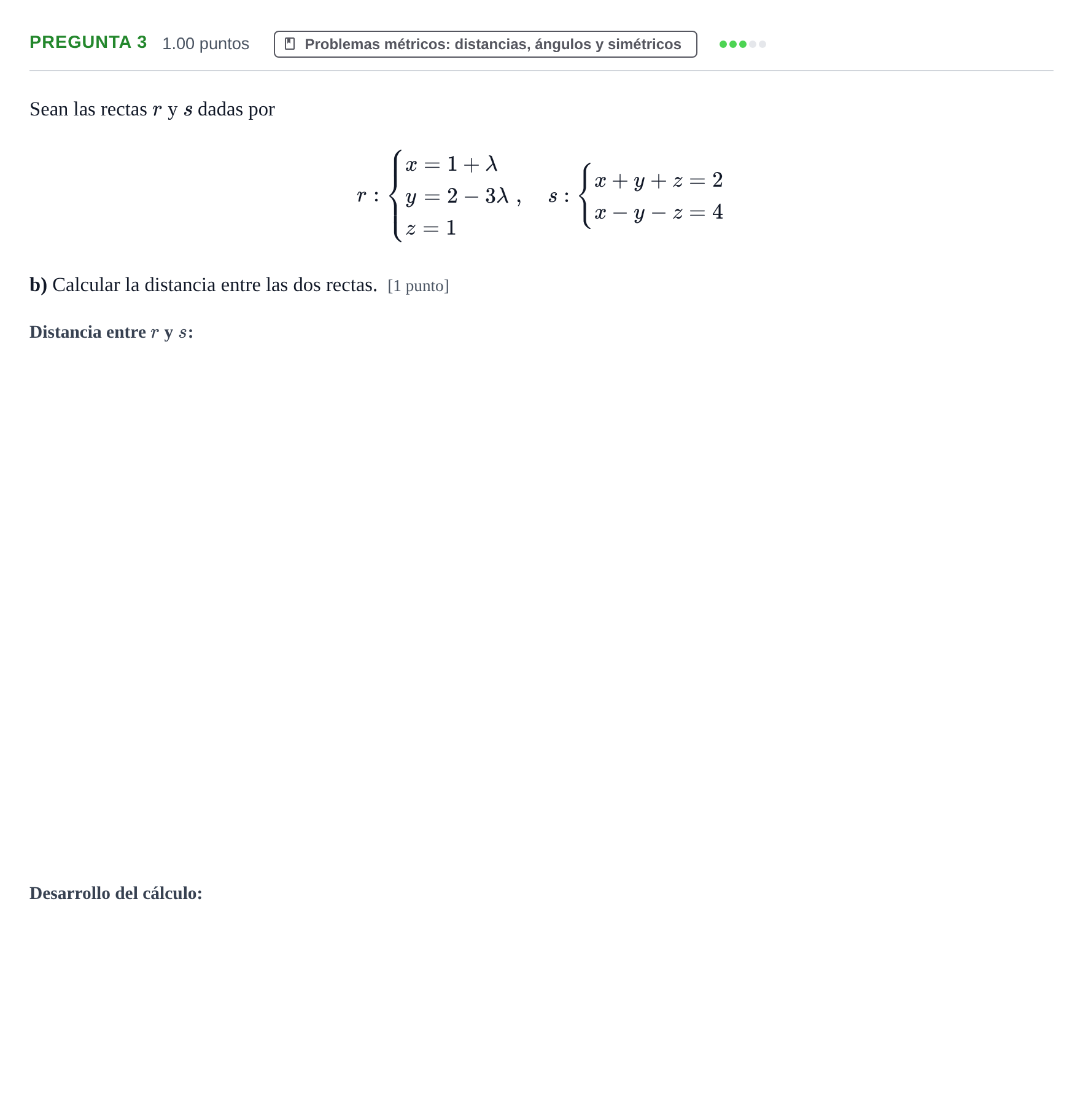 Enunciado: Pregunta 3 - Problemas métricos · Matemáticas II PAU Extremadura Extraordinaria 2021