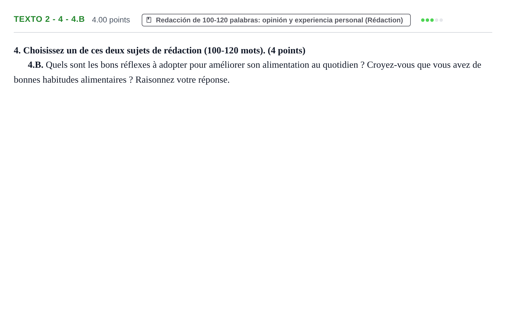 Enunciado: Ejercicio Texto 2 - 4 - 4.B · Francés PAU Asturias Extraordinaria (2ª lengua extranjera) 2022