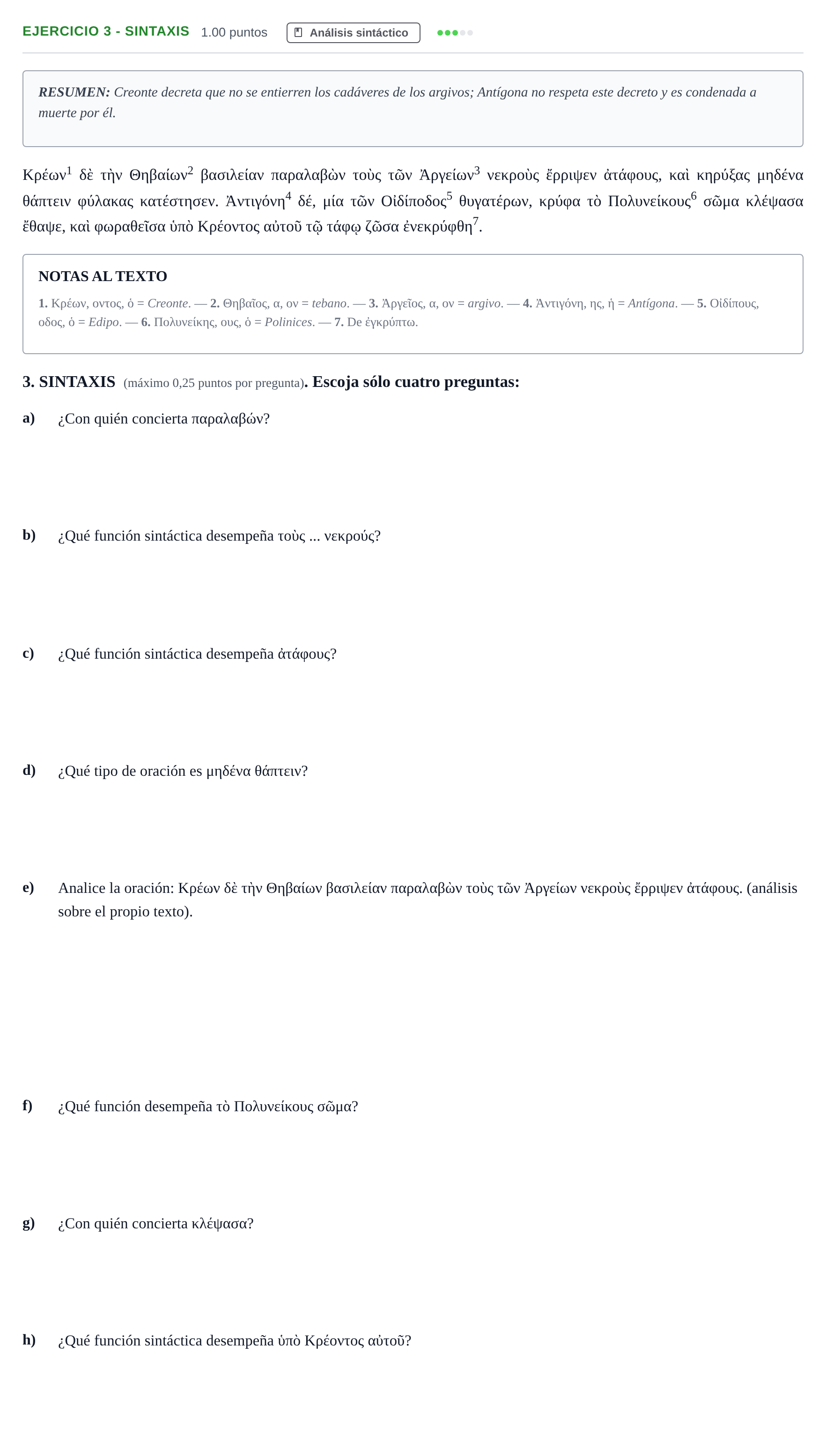 Enunciado: Ejercicio 3 - Sintaxis · Griego II PAU Asturias Extraordinaria 2022