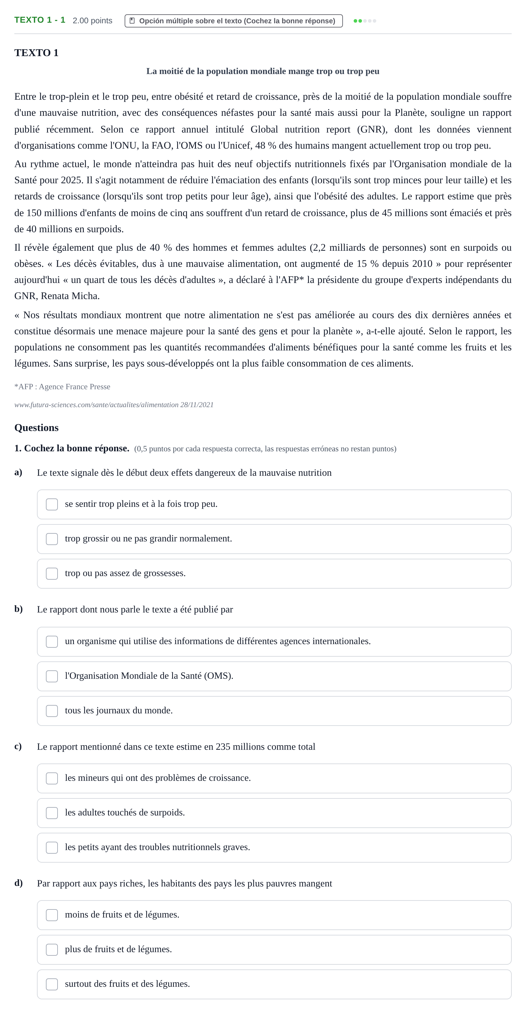 Enunciado: Ejercicio Texto 1 - 1 · Francés PAU Asturias Ordinaria (2ª lengua extranjera) 2022
