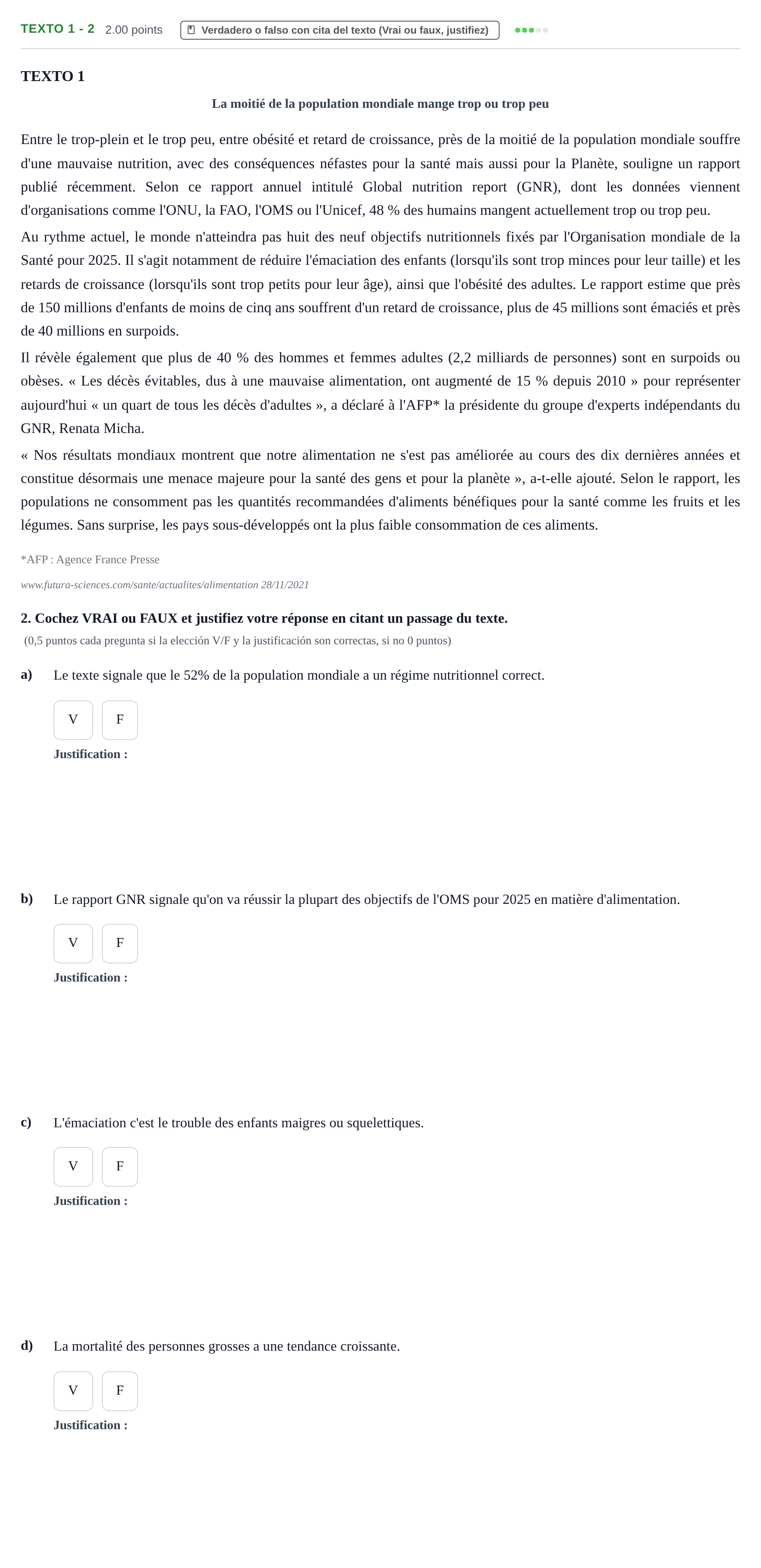 Enunciado: Ejercicio Texto 1 - 2 · Francés PAU Asturias Ordinaria (2ª lengua extranjera) 2022