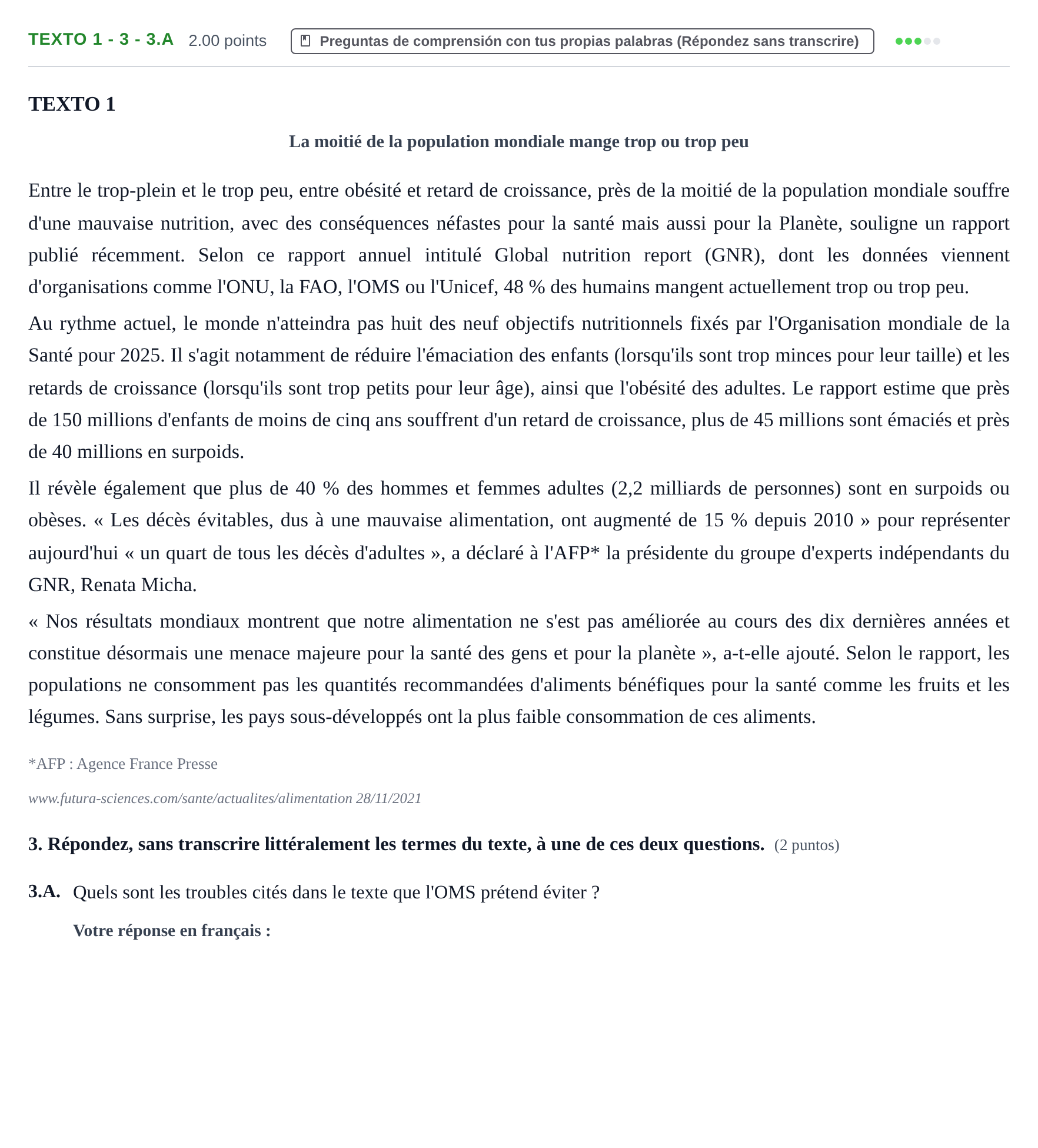Enunciado: Ejercicio Texto 1 - 3 - 3.A · Francés PAU Asturias Ordinaria (2ª lengua extranjera) 2022