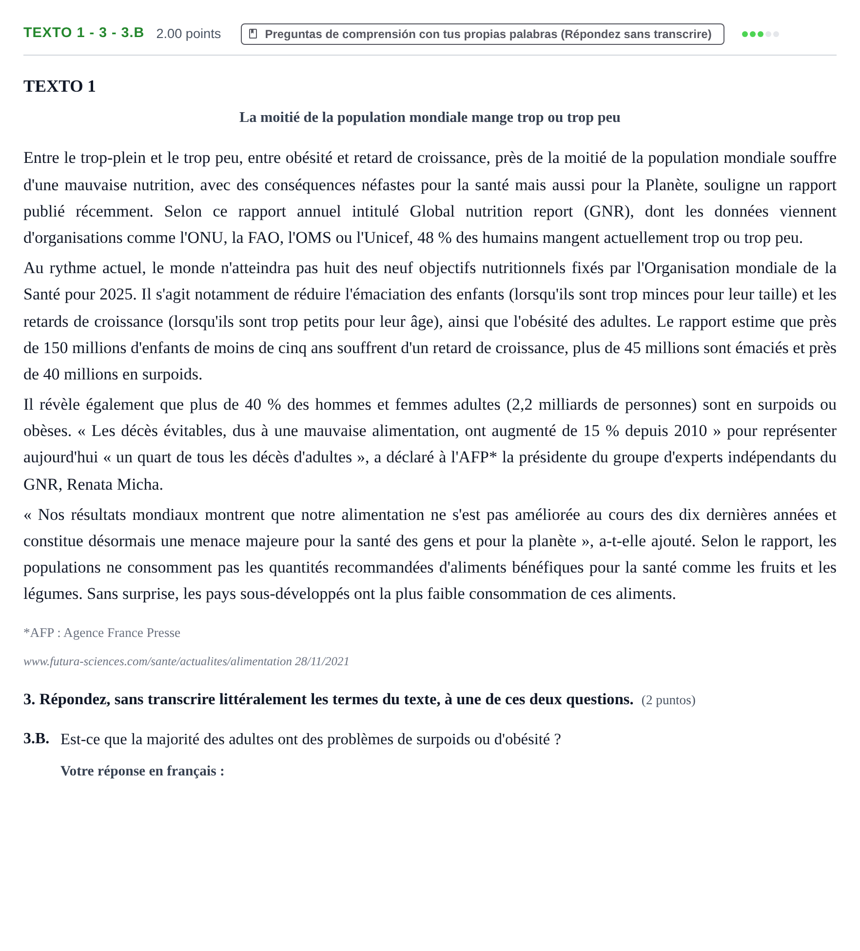 Enunciado: Ejercicio Texto 1 - 3 - 3.B · Francés PAU Asturias Ordinaria (2ª lengua extranjera) 2022