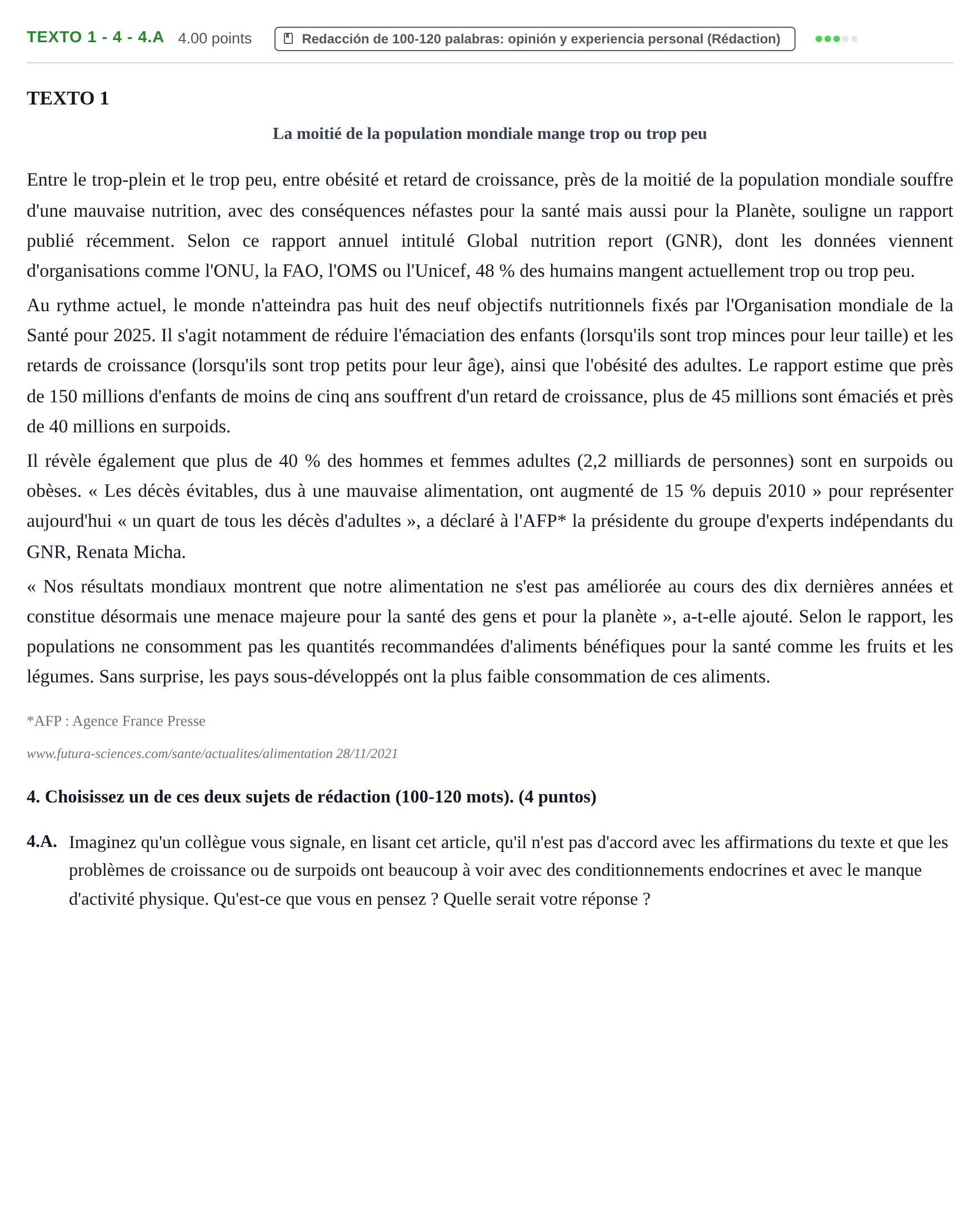 Enunciado: Ejercicio Texto 1 - 4 - 4.A · Francés PAU Asturias Ordinaria (2ª lengua extranjera) 2022