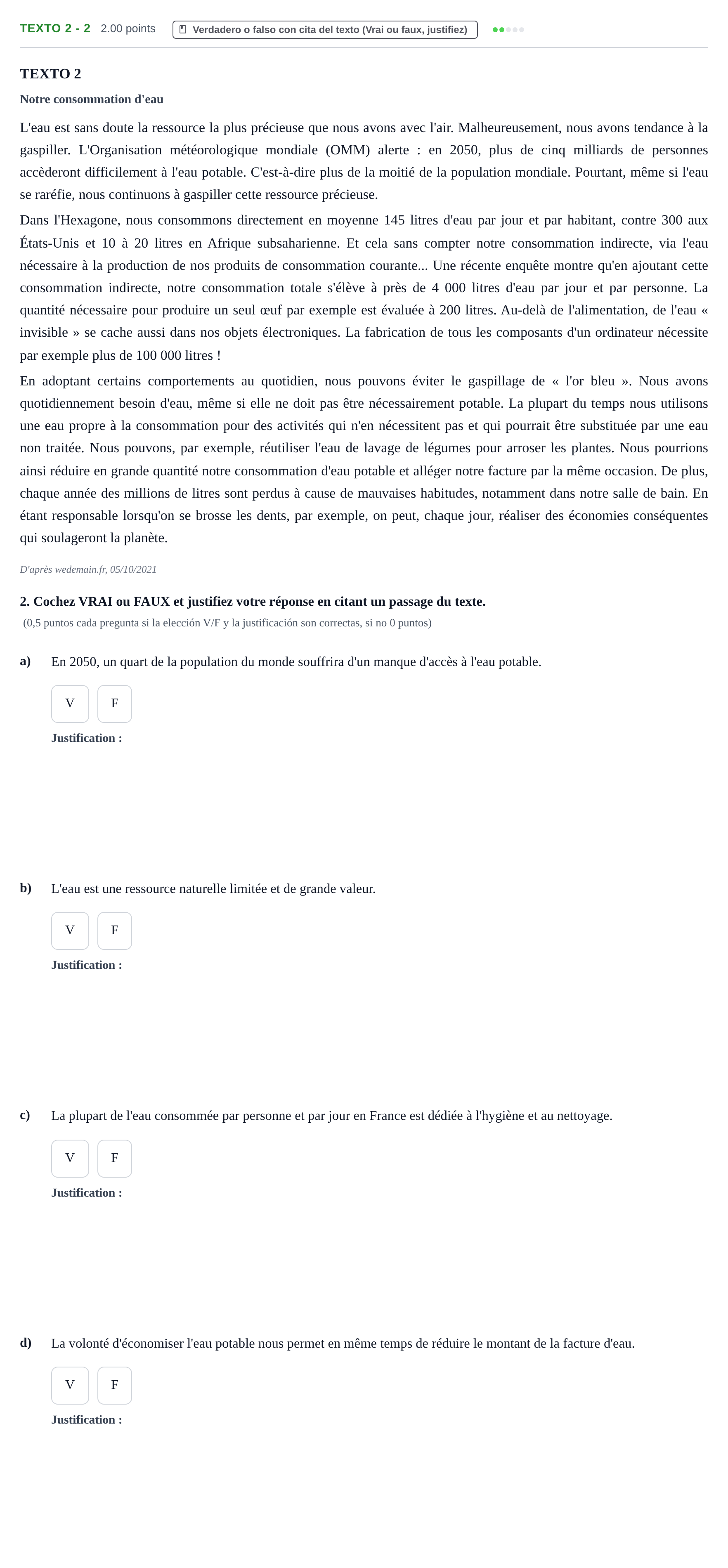 Enunciado: Ejercicio Texto 2 - 2 · Francés PAU Asturias Ordinaria (2ª lengua extranjera) 2022
