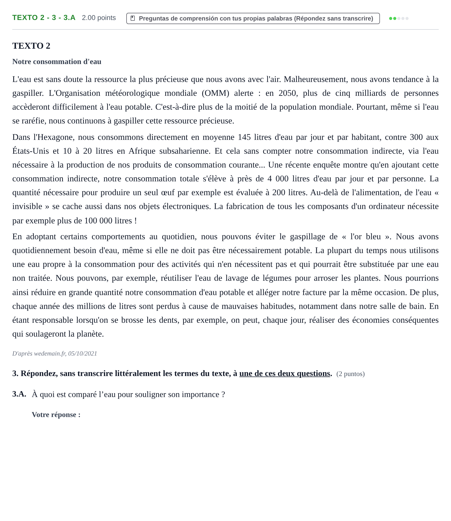 Enunciado: Ejercicio Texto 2 - 3 - 3.A · Francés PAU Asturias Ordinaria (2ª lengua extranjera) 2022