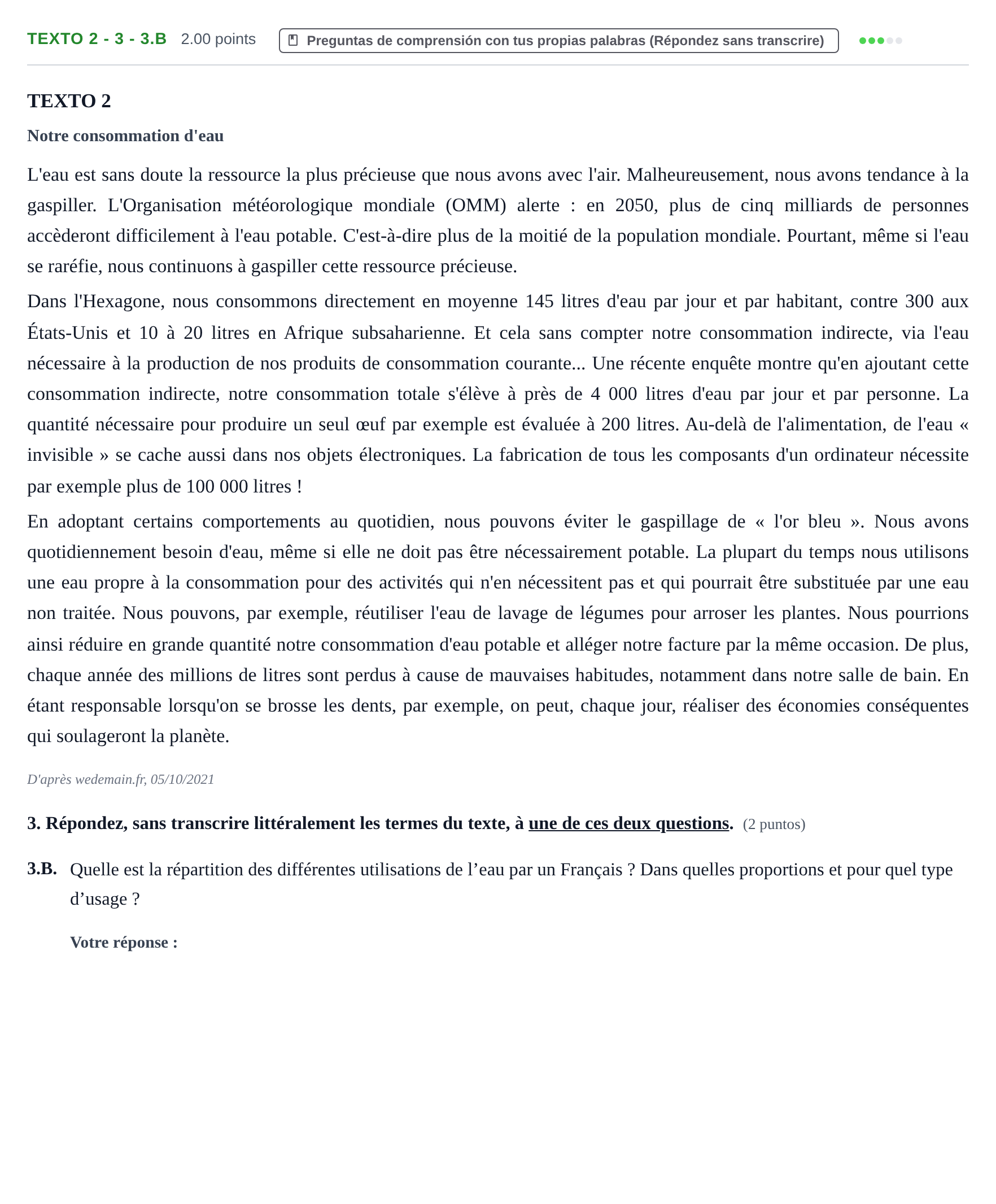 Enunciado: Ejercicio Texto 2 - 3 - 3.B · Francés PAU Asturias Ordinaria (2ª lengua extranjera) 2022