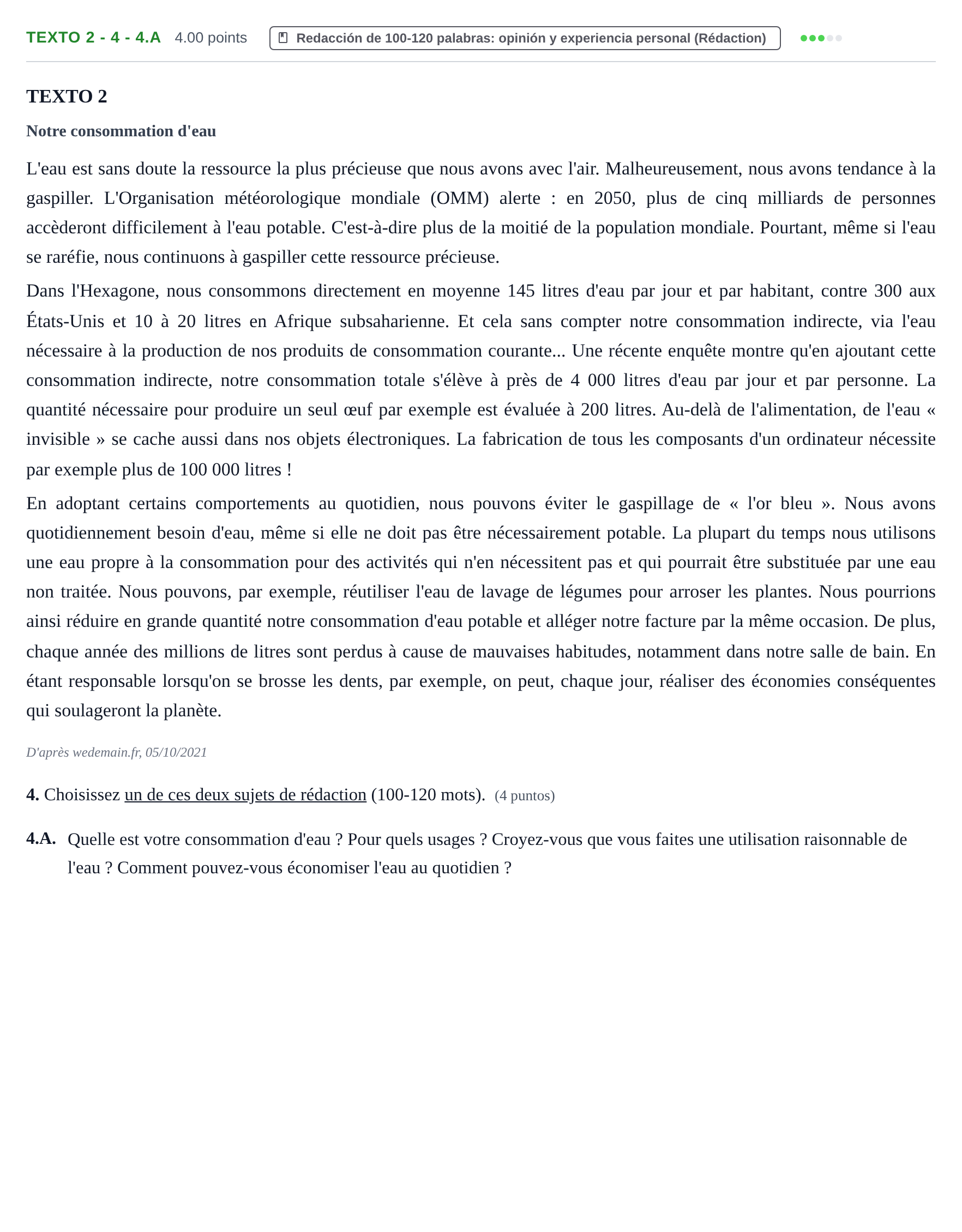 Enunciado: Ejercicio Texto 2 - 4 - 4.A · Francés PAU Asturias Ordinaria (2ª lengua extranjera) 2022