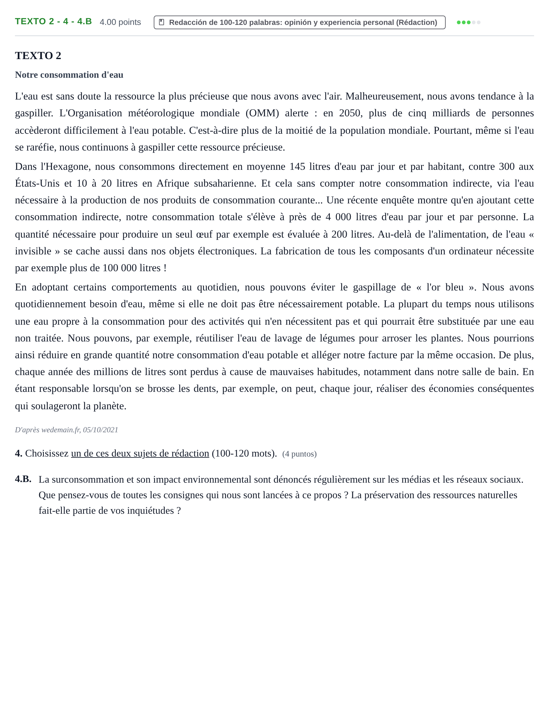 Enunciado: Ejercicio Texto 2 - 4 - 4.B · Francés PAU Asturias Ordinaria (2ª lengua extranjera) 2022