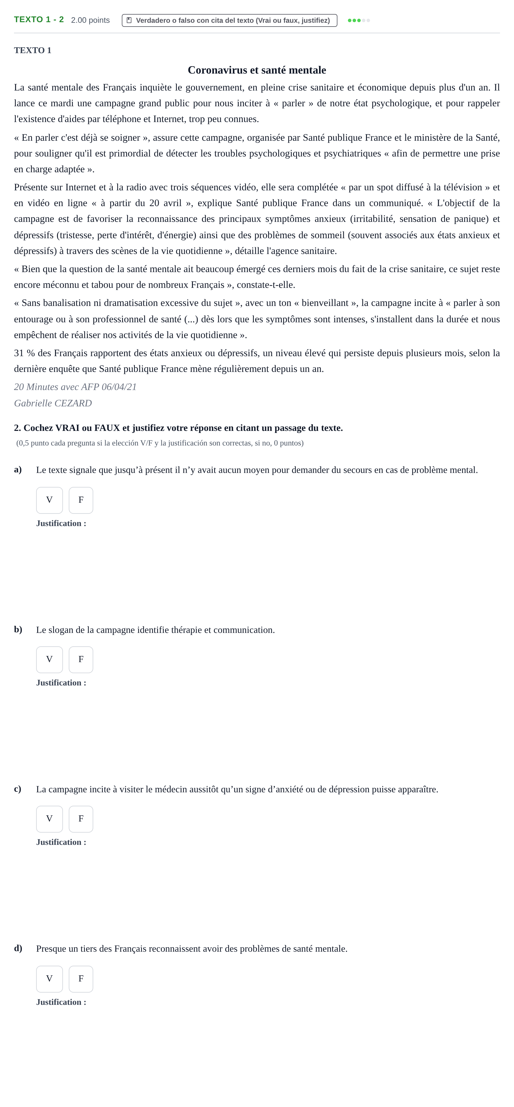 Enunciado: Ejercicio Texto 1 - 2 · Francés PAU Asturias Extraordinaria 2022