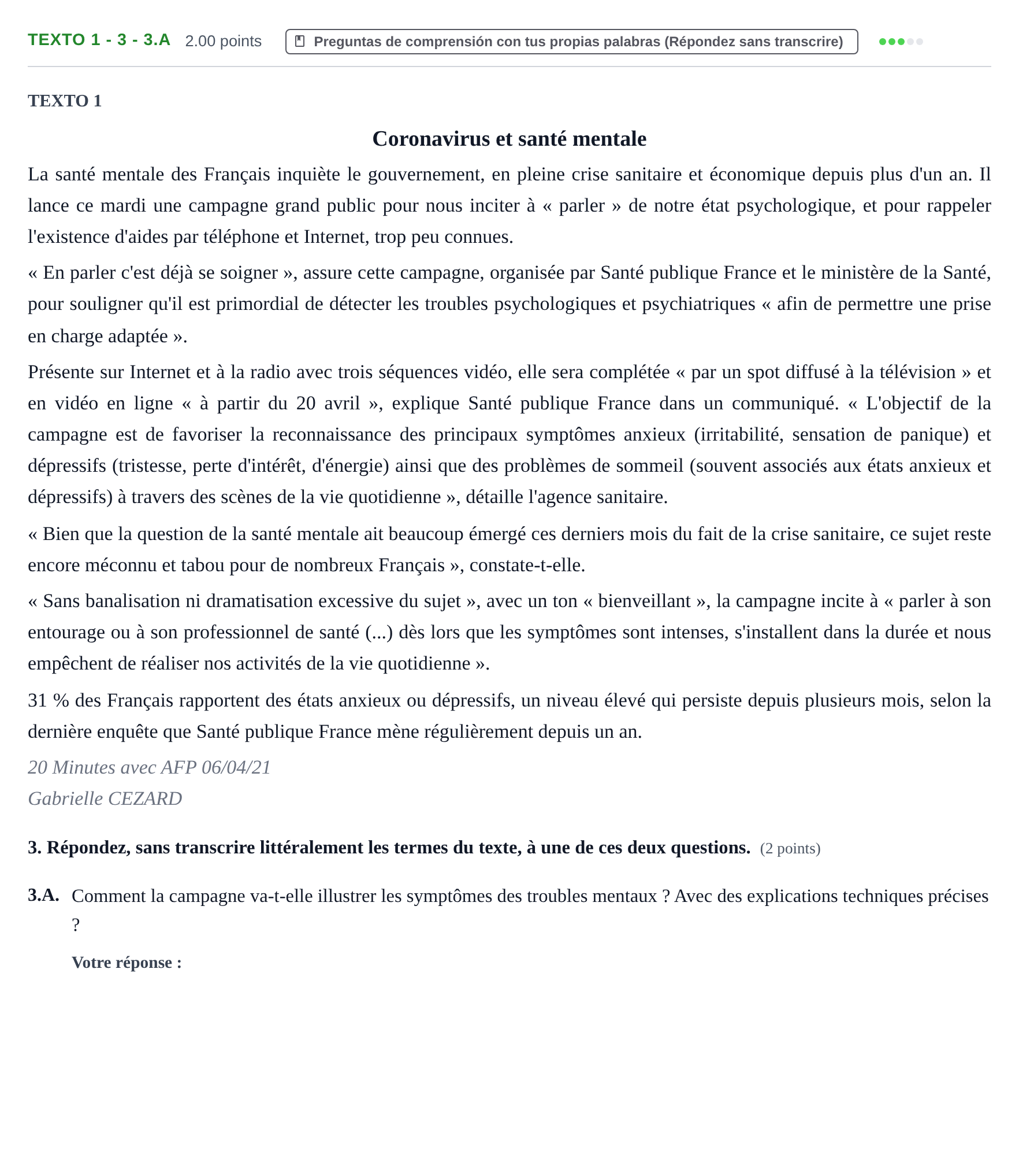 Enunciado: Ejercicio Texto 1 - 3 - 3.A · Francés PAU Asturias Extraordinaria 2022
