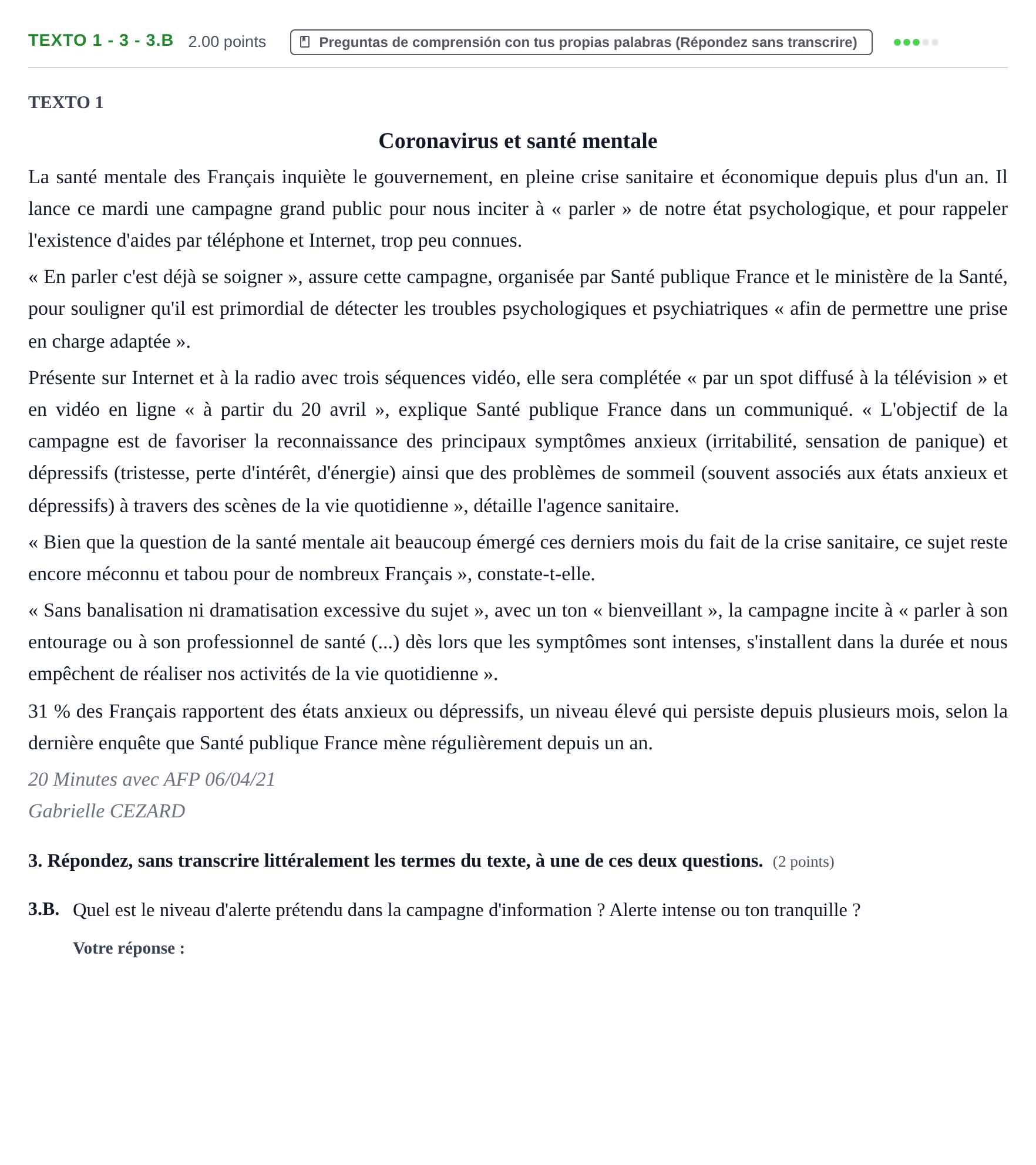 Enunciado: Ejercicio Texto 1 - 3 - 3.B · Francés PAU Asturias Extraordinaria 2022