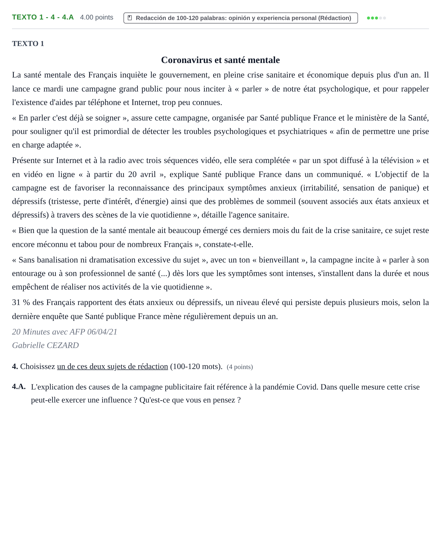 Enunciado: Ejercicio Texto 1 - 4 - 4.A · Francés PAU Asturias Extraordinaria 2022