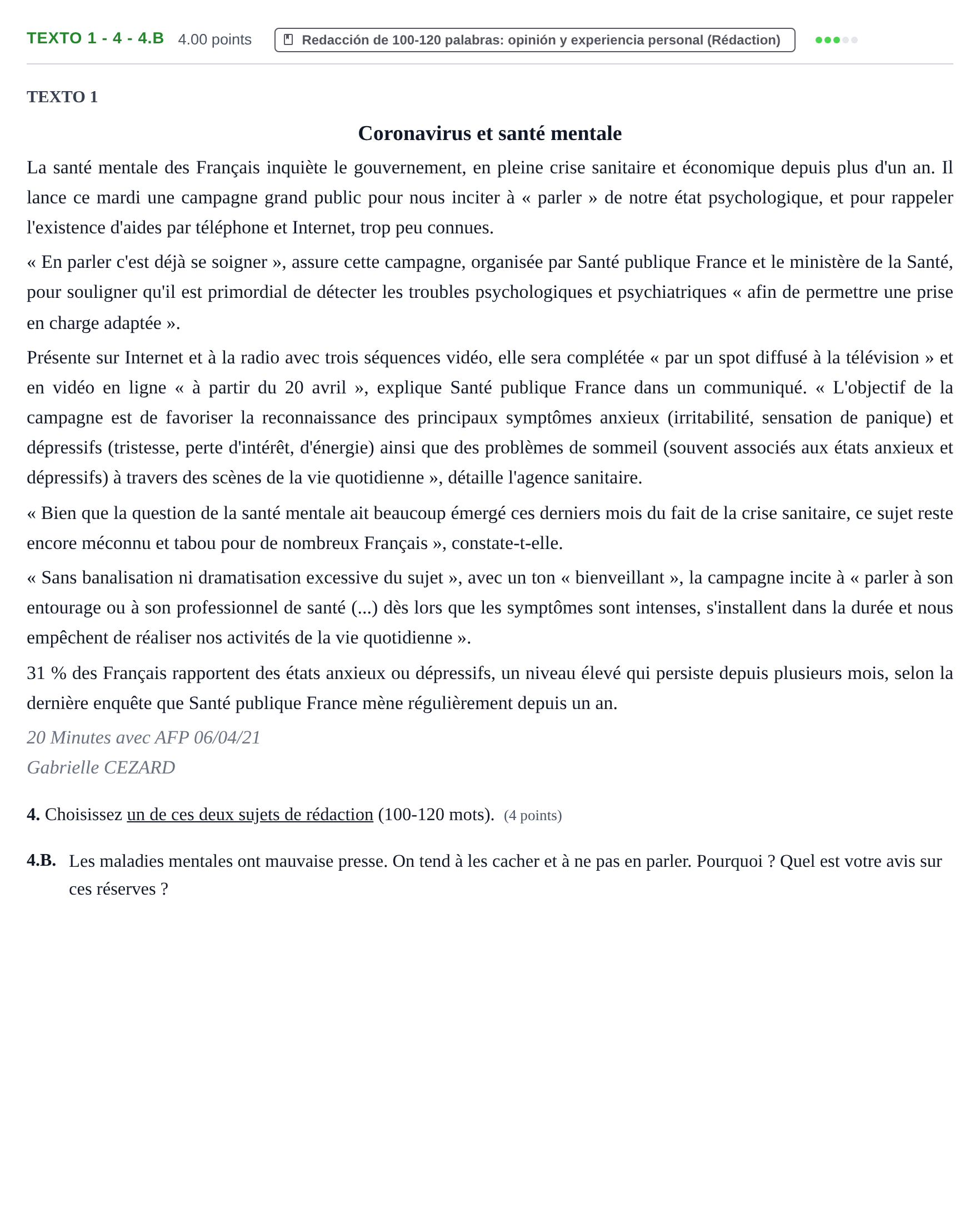 Enunciado: Ejercicio Texto 1 - 4 - 4.B · Francés PAU Asturias Extraordinaria 2022