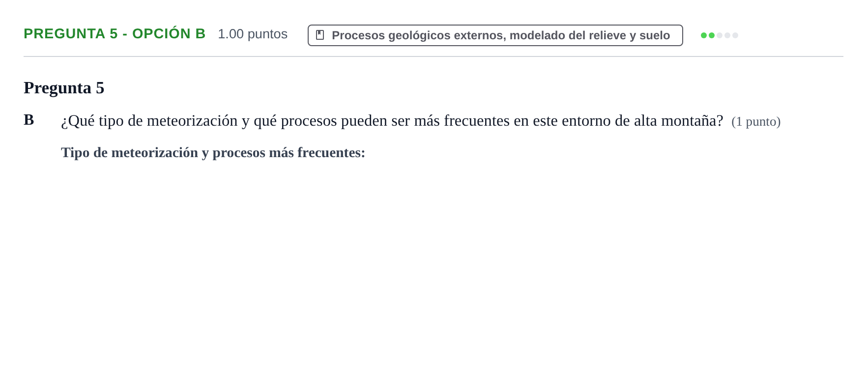 Enunciado: Pregunta 5 - Opción B · Geología y Ciencias Ambientales PAU Asturias Extraordinaria 2022