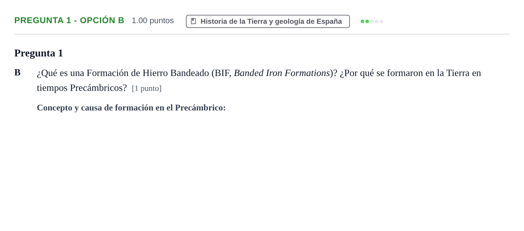 Enunciado: Pregunta 1 - Opción B · Geología y Ciencias Ambientales PAU Asturias Ordinaria 2022