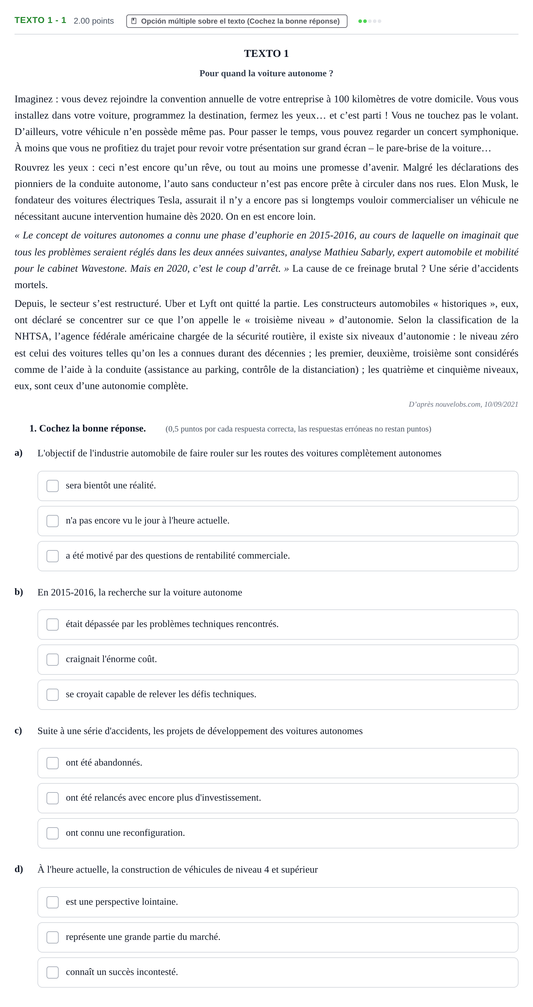 Enunciado: Ejercicio Texto 1 - 1 · Francés PAU Asturias Ordinaria 2022