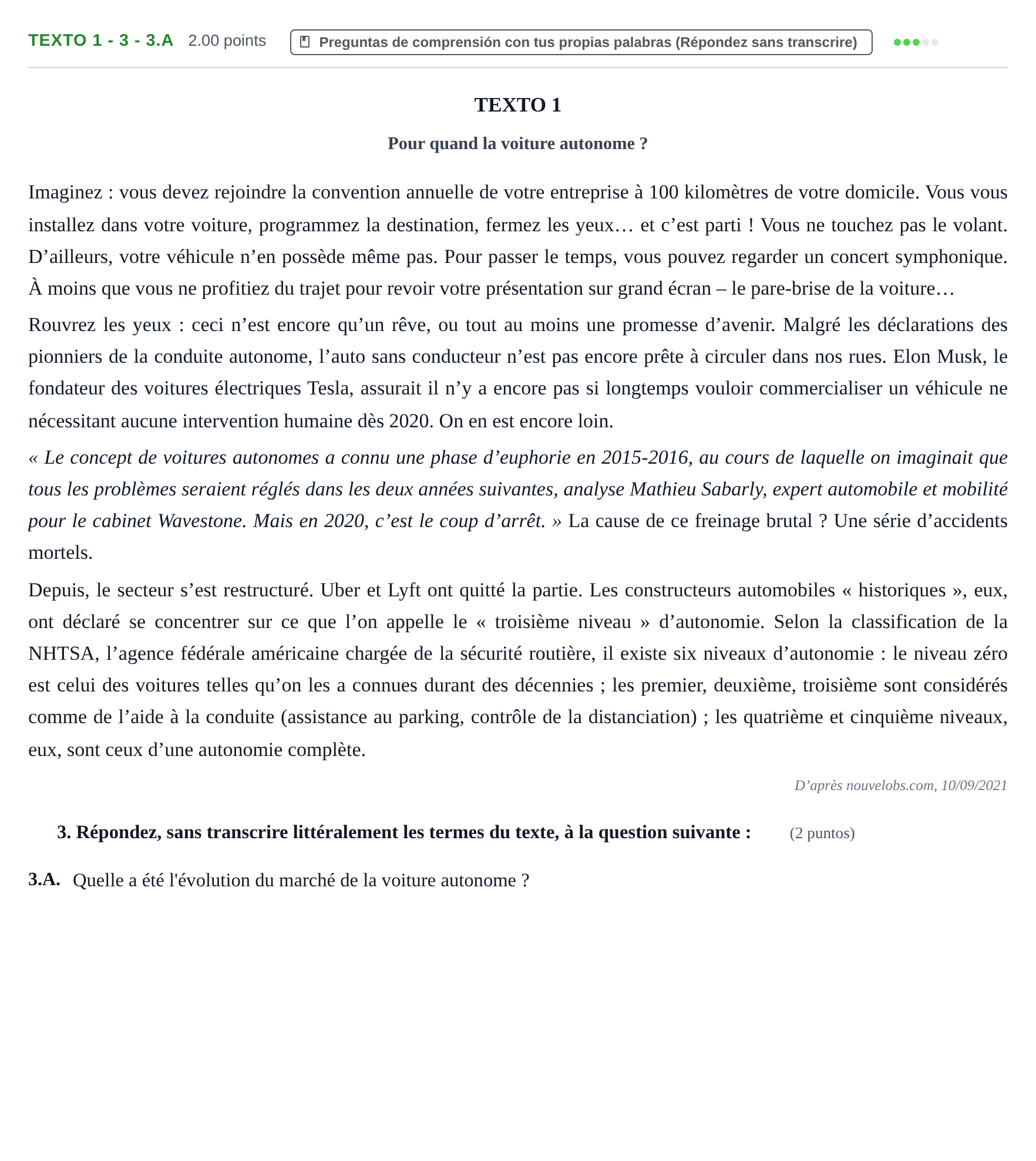 Enunciado: Ejercicio Texto 1 - 3 - 3.A · Francés PAU Asturias Ordinaria 2022