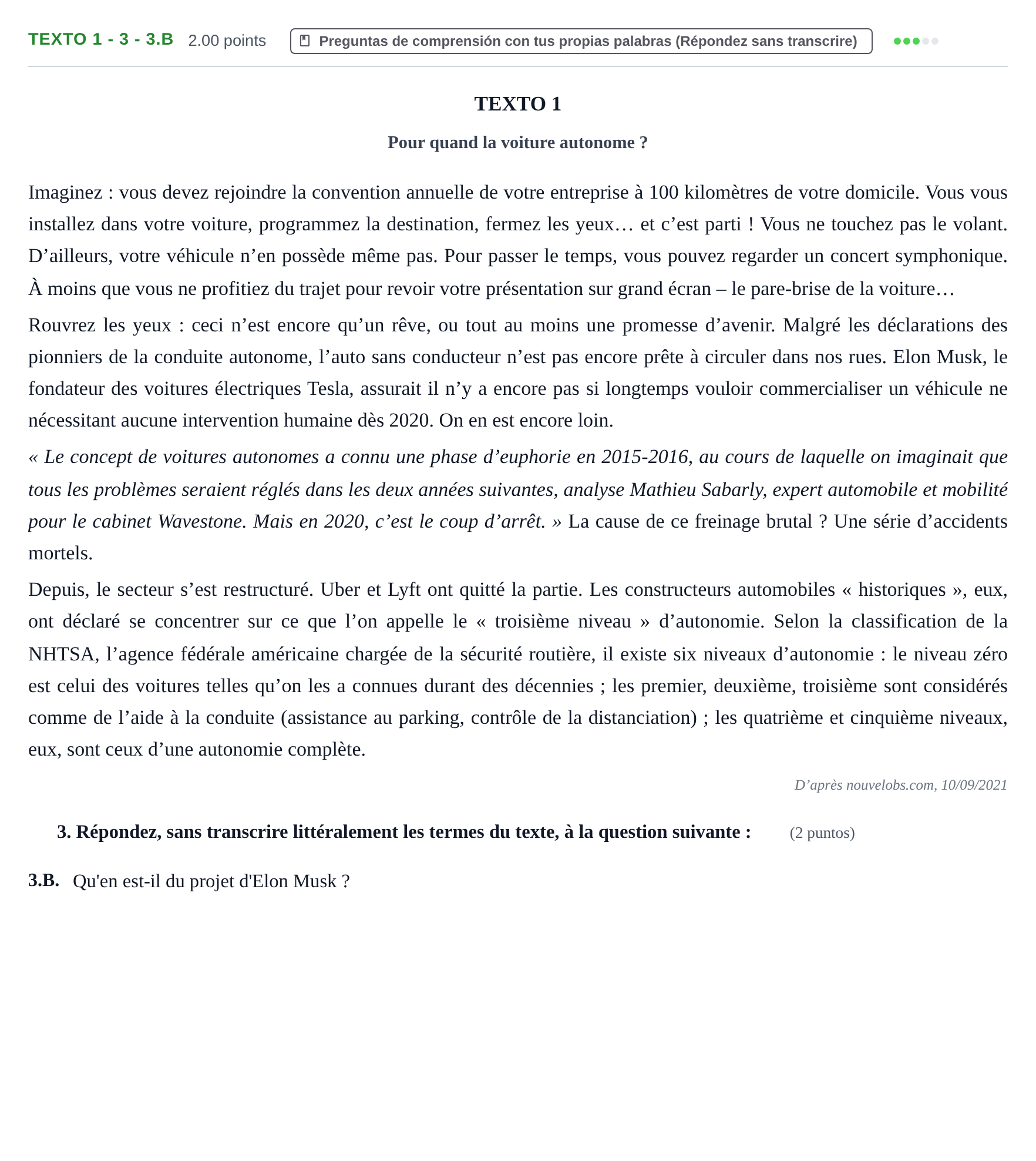 Enunciado: Ejercicio Texto 1 - 3 - 3.B · Francés PAU Asturias Ordinaria 2022
