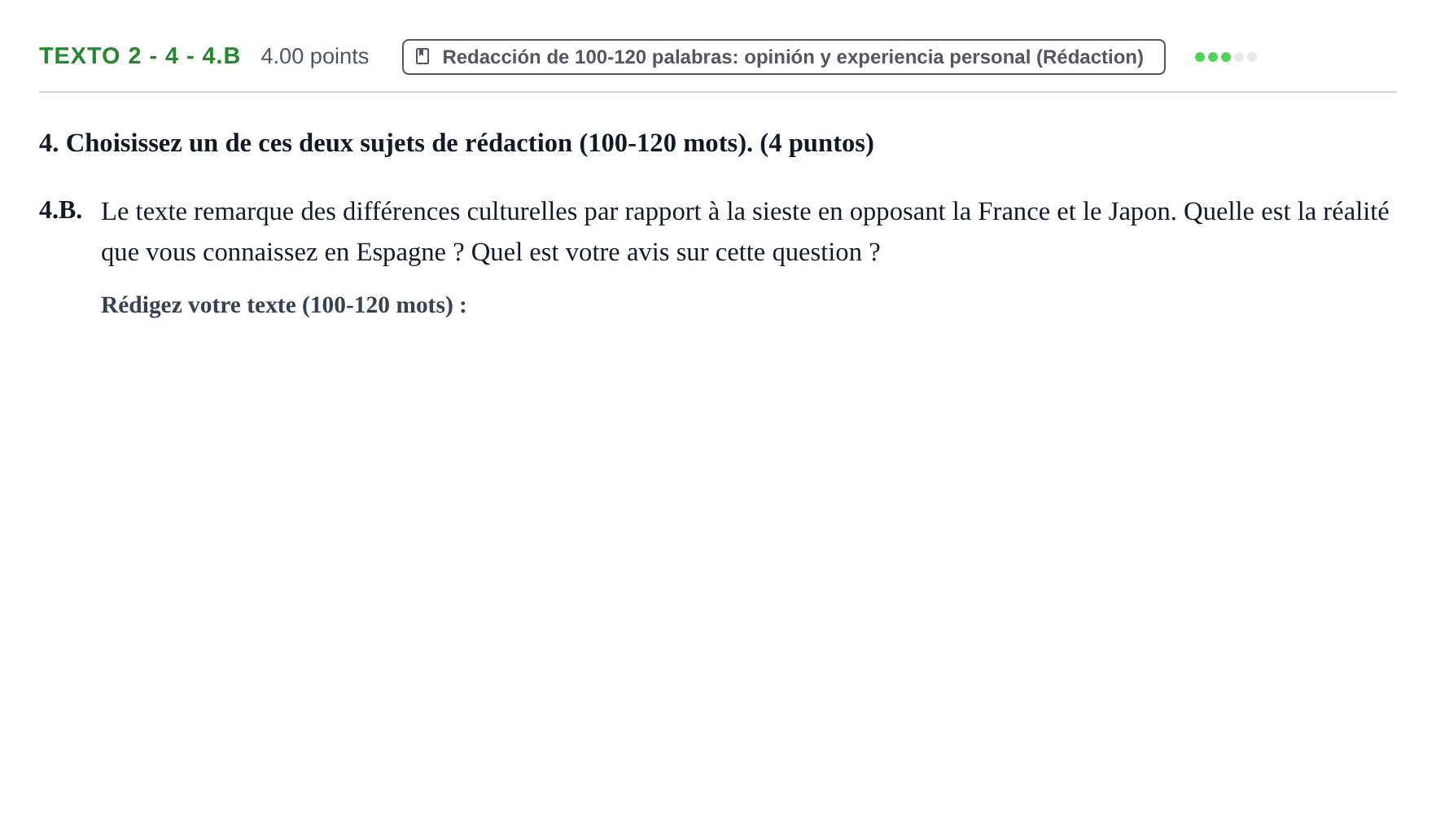 Enunciado: Ejercicio Texto 2 - 4 - 4.B · Francés PAU Asturias Ordinaria 2022