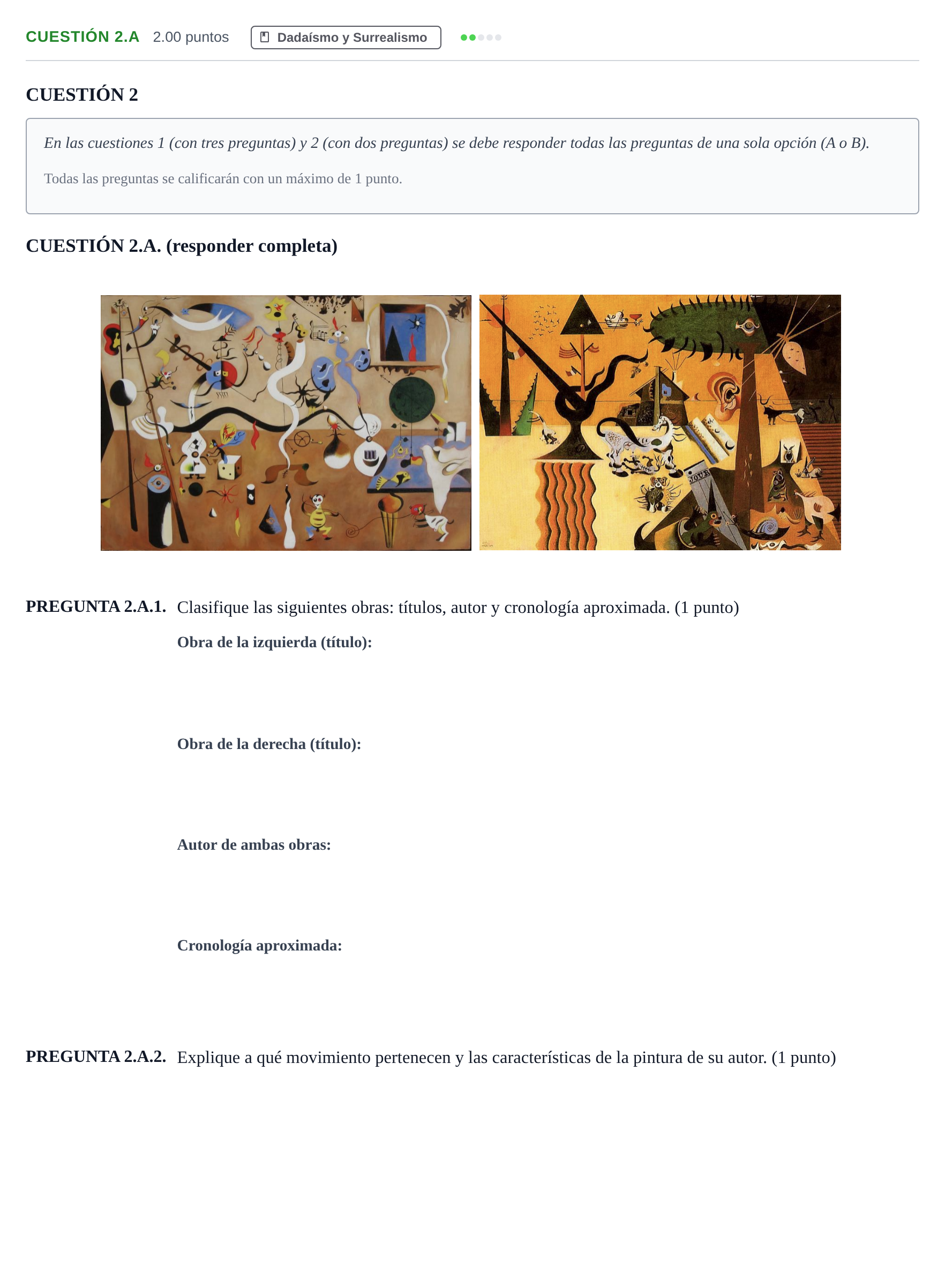 Enunciado: Cuestión 2.A · Fundamentos Artísticos PAU Asturias Ordinaria 2022