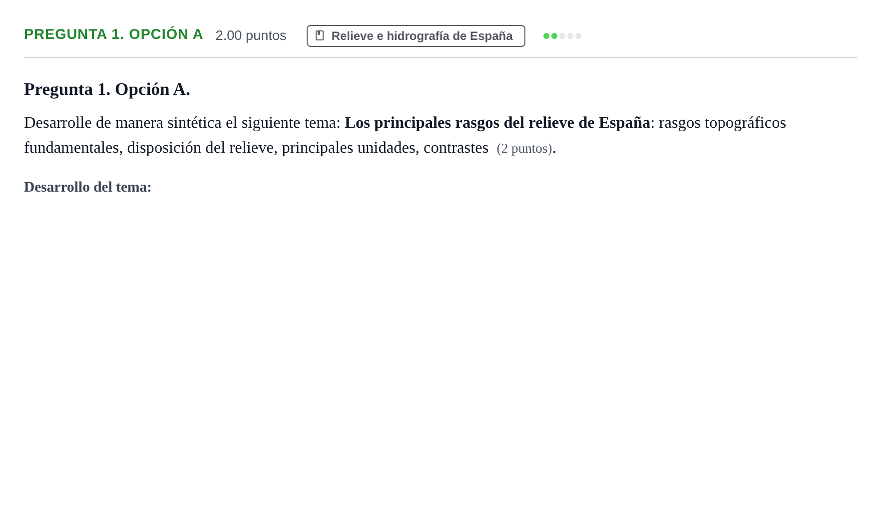 Enunciado: Pregunta 1. Opción A · Geografía PAU Asturias Extraordinaria 2022