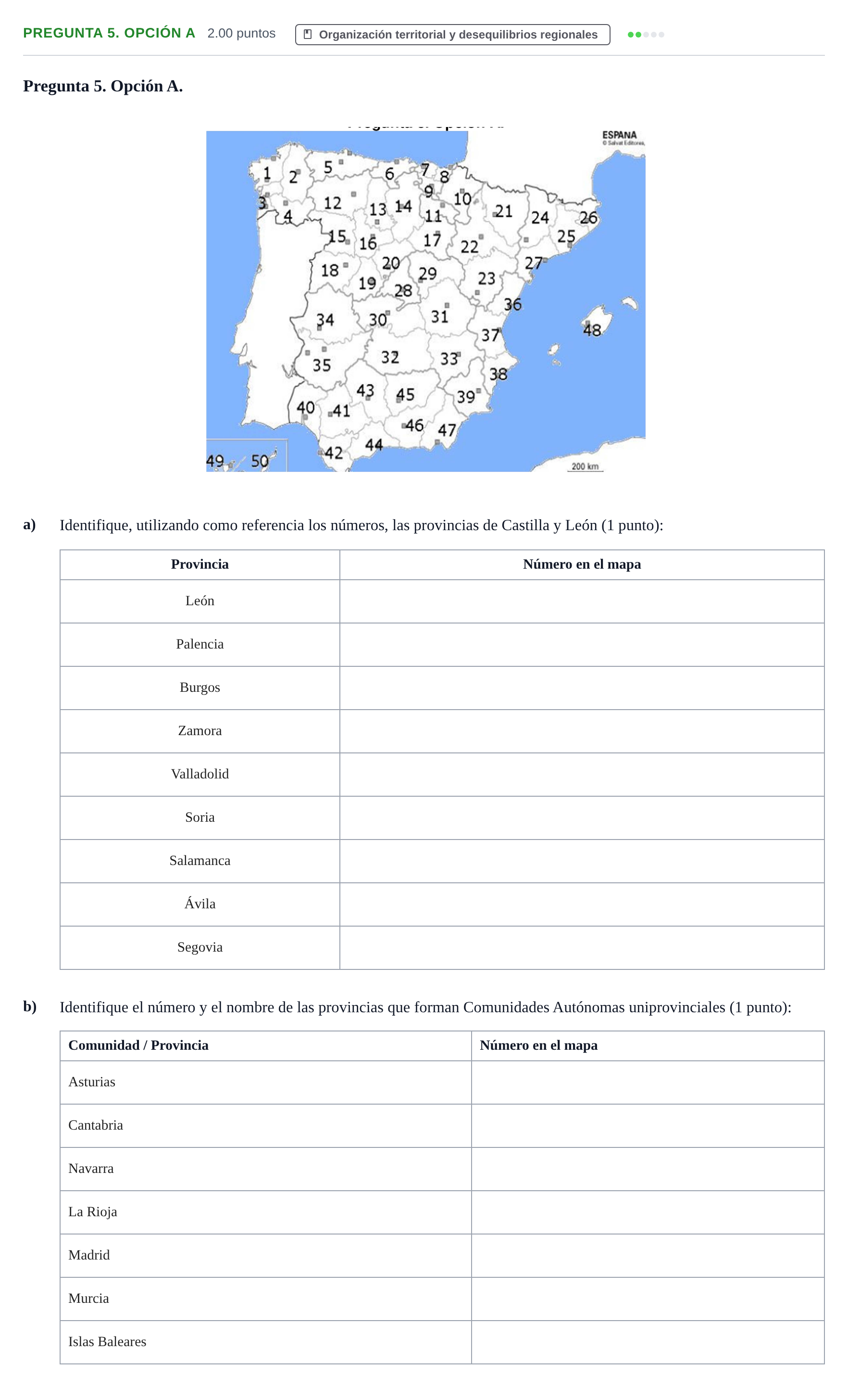 Enunciado: Pregunta 5. Opción A · Geografía PAU Asturias Extraordinaria 2022