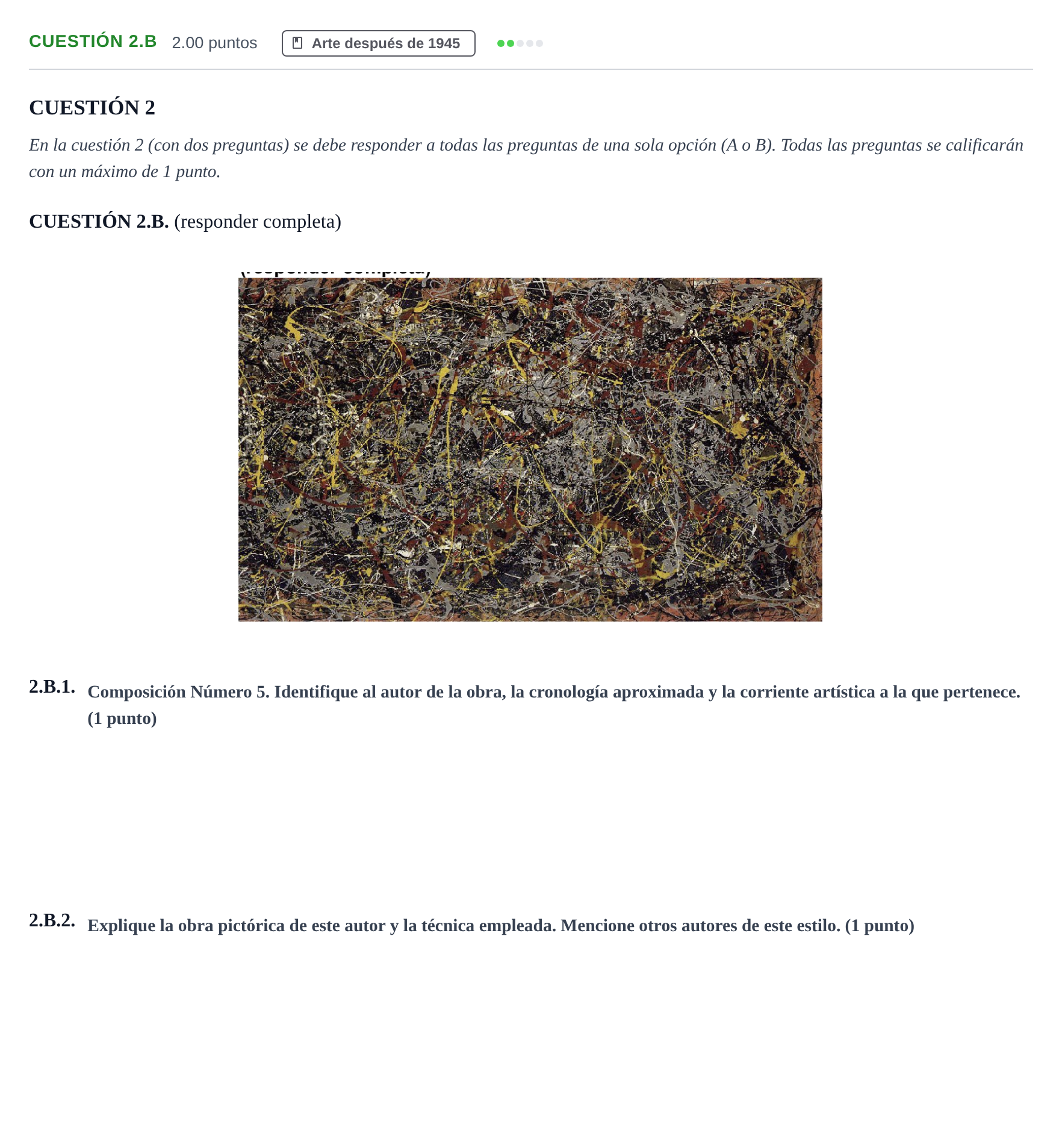Enunciado: Cuestión 2.B · Fundamentos Artísticos PAU Asturias Extraordinaria 2022