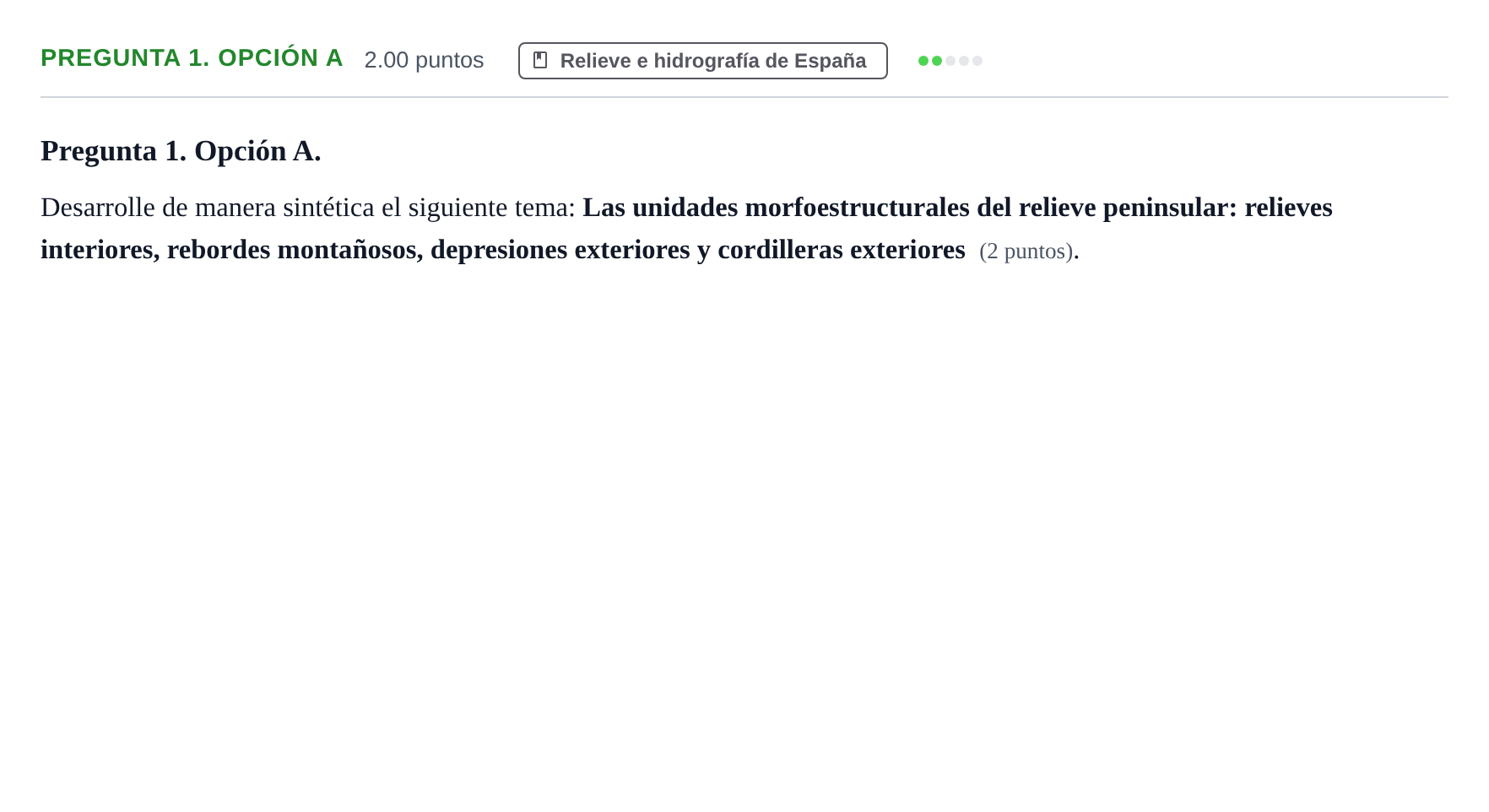 Enunciado: Pregunta 1. Opción A · Geografía PAU Asturias Ordinaria 2022