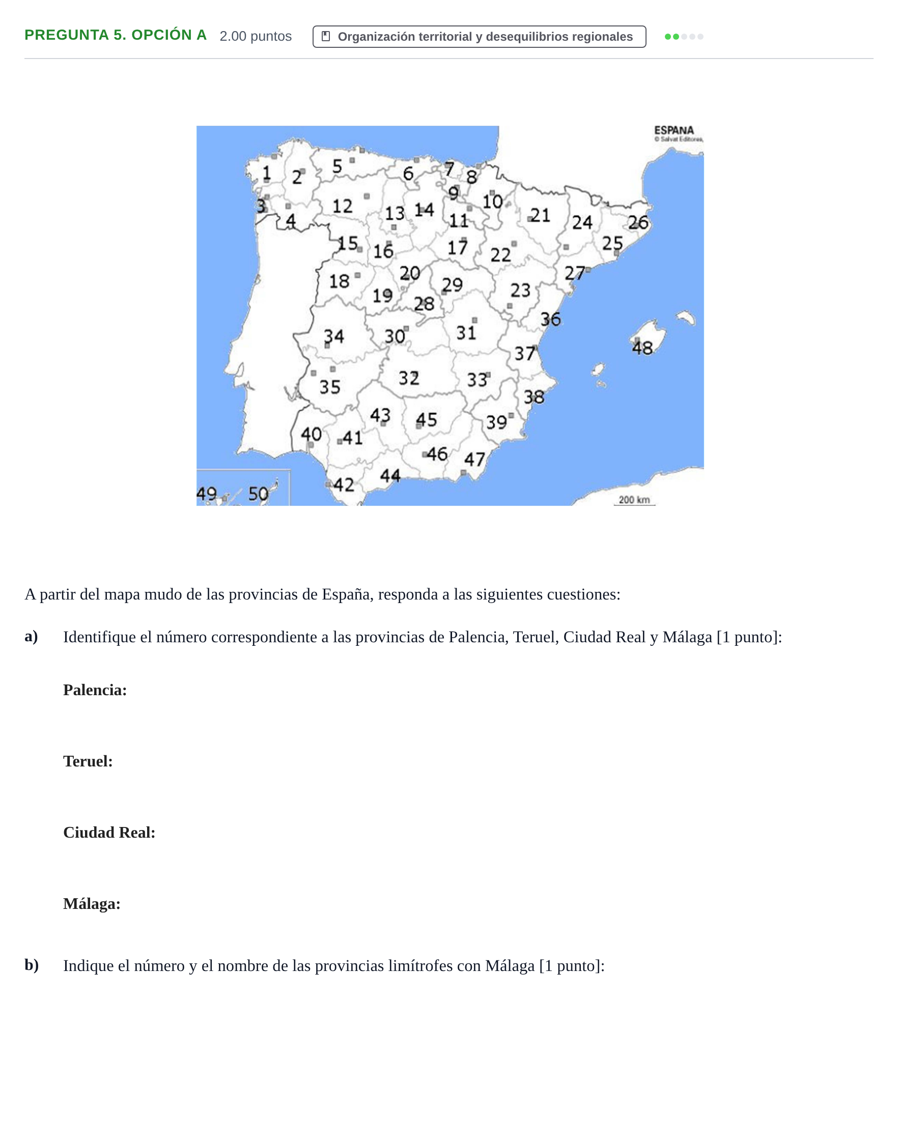 Enunciado: Pregunta 5. Opción A · Geografía PAU Asturias Ordinaria 2022