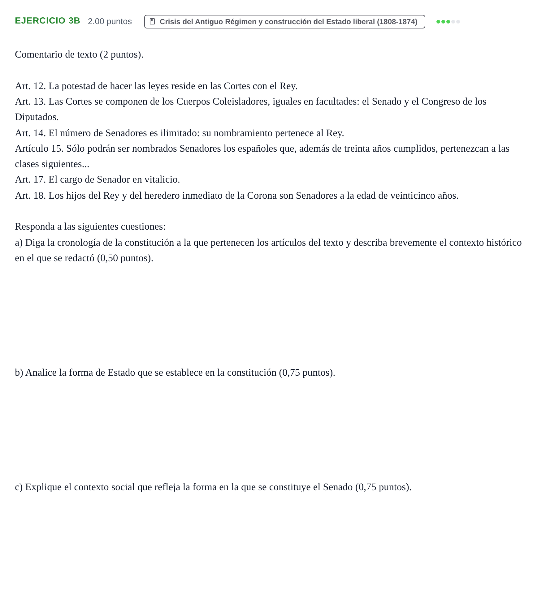 Enunciado: Ejercicio 3B · Historia de España PAU Asturias Ordinaria 2022
