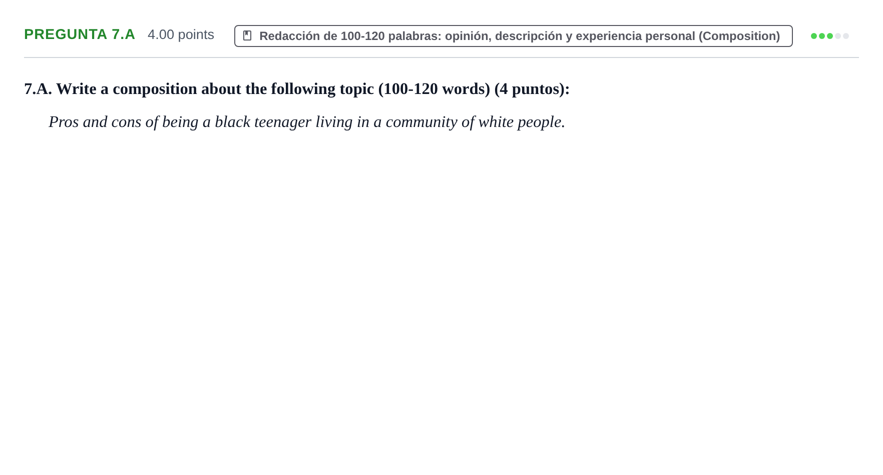 Enunciado: Pregunta 7.A · Inglés PAU Asturias Ordinaria (2ª lengua extranjera) 2022
