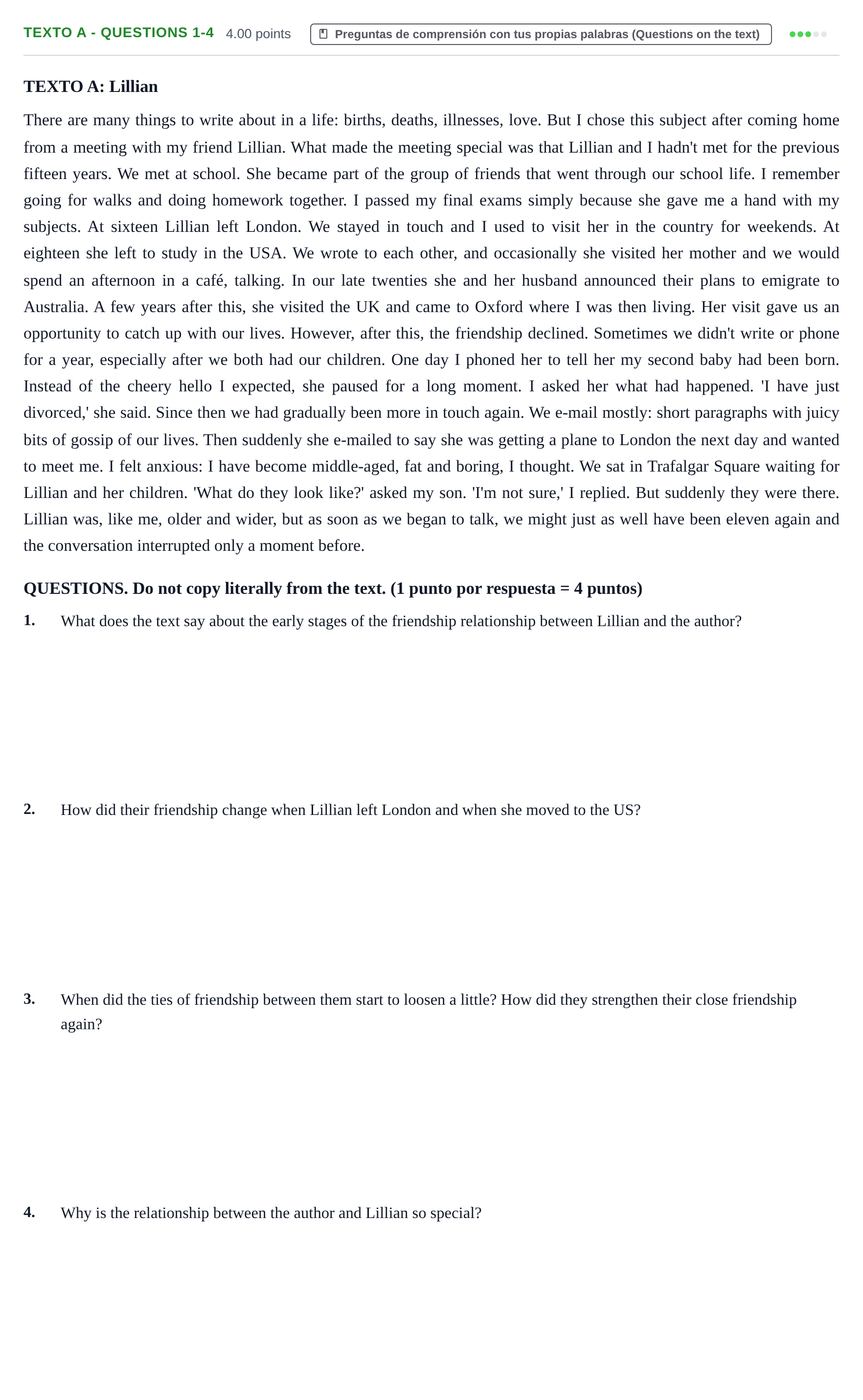 Enunciado: Ejercicio Texto A - Questions 1-4 · Inglés PAU Asturias Ordinaria 2022