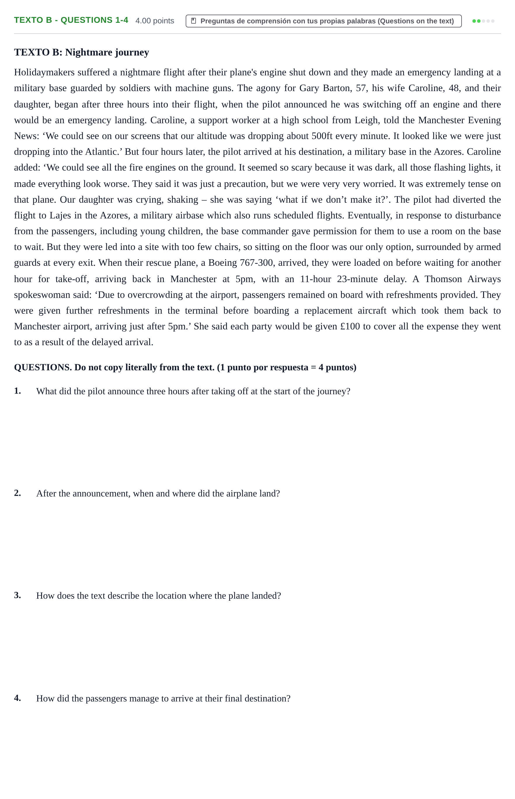 Enunciado: Ejercicio Texto B - Questions 1-4 · Inglés PAU Asturias Ordinaria 2022