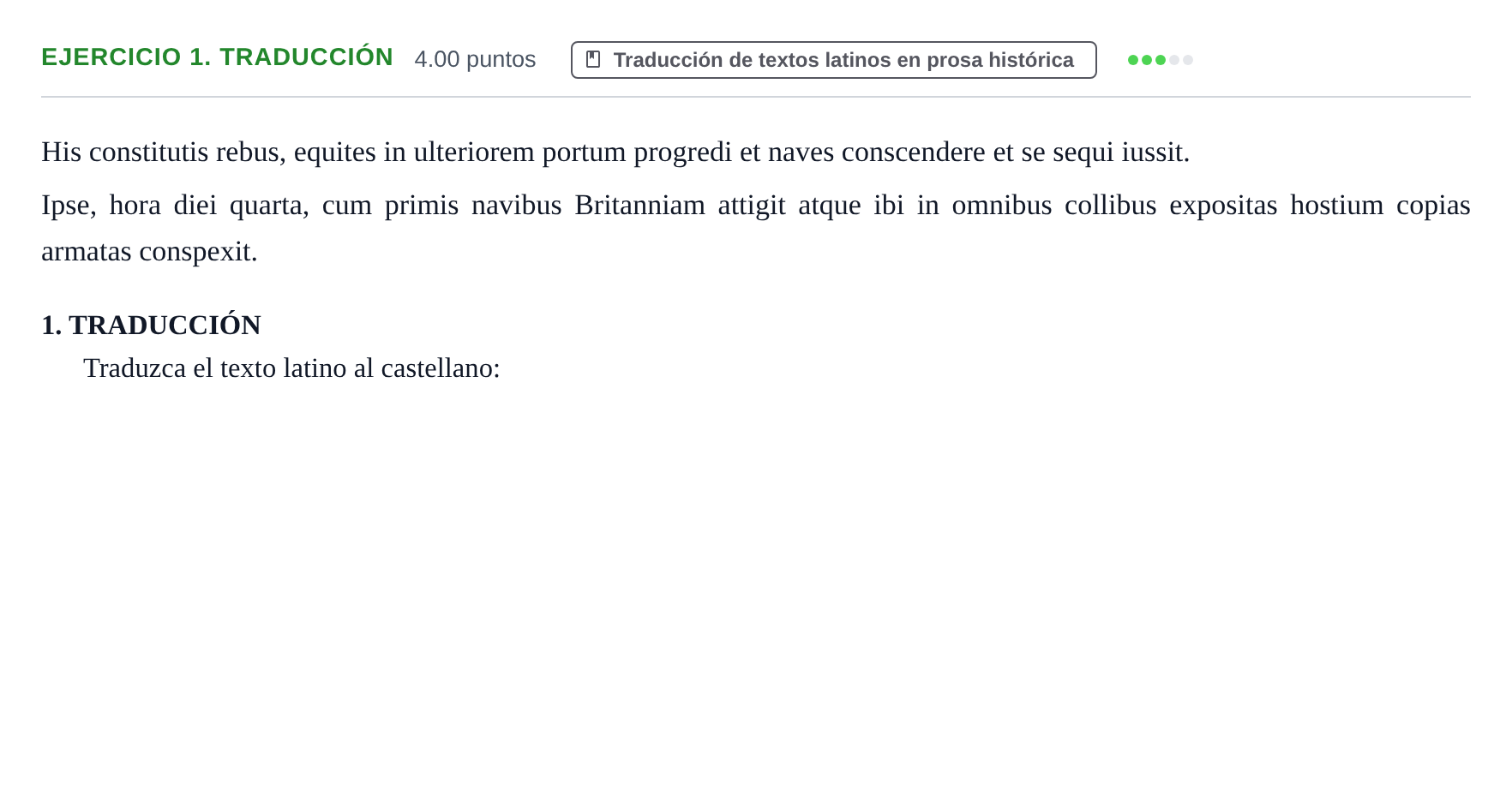 Enunciado: Ejercicio 1. Traducción · Latín II PAU Asturias Extraordinaria 2022