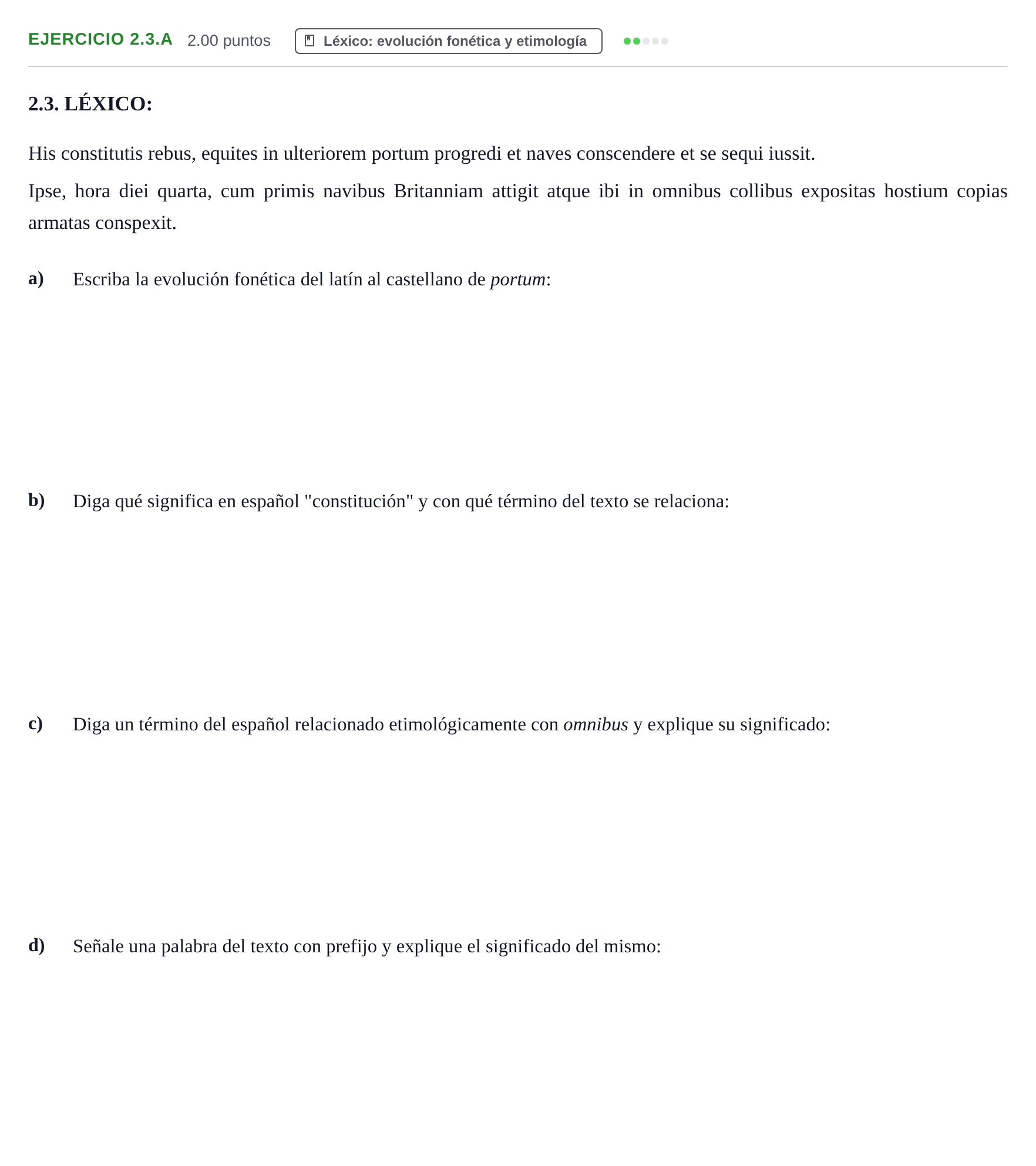Enunciado: Ejercicio 2.3.A - Léxico · Latín II PAU Asturias Extraordinaria 2022