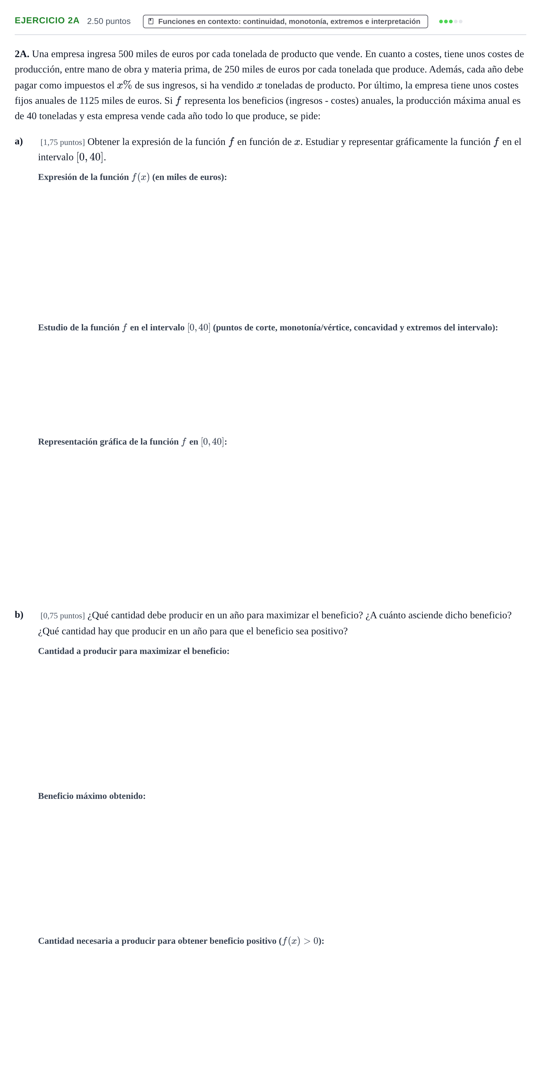 Enunciado: Ejercicio 2A · Matemáticas aplicadas a las Ciencias Sociales II PAU Asturias Extraordinaria 2022