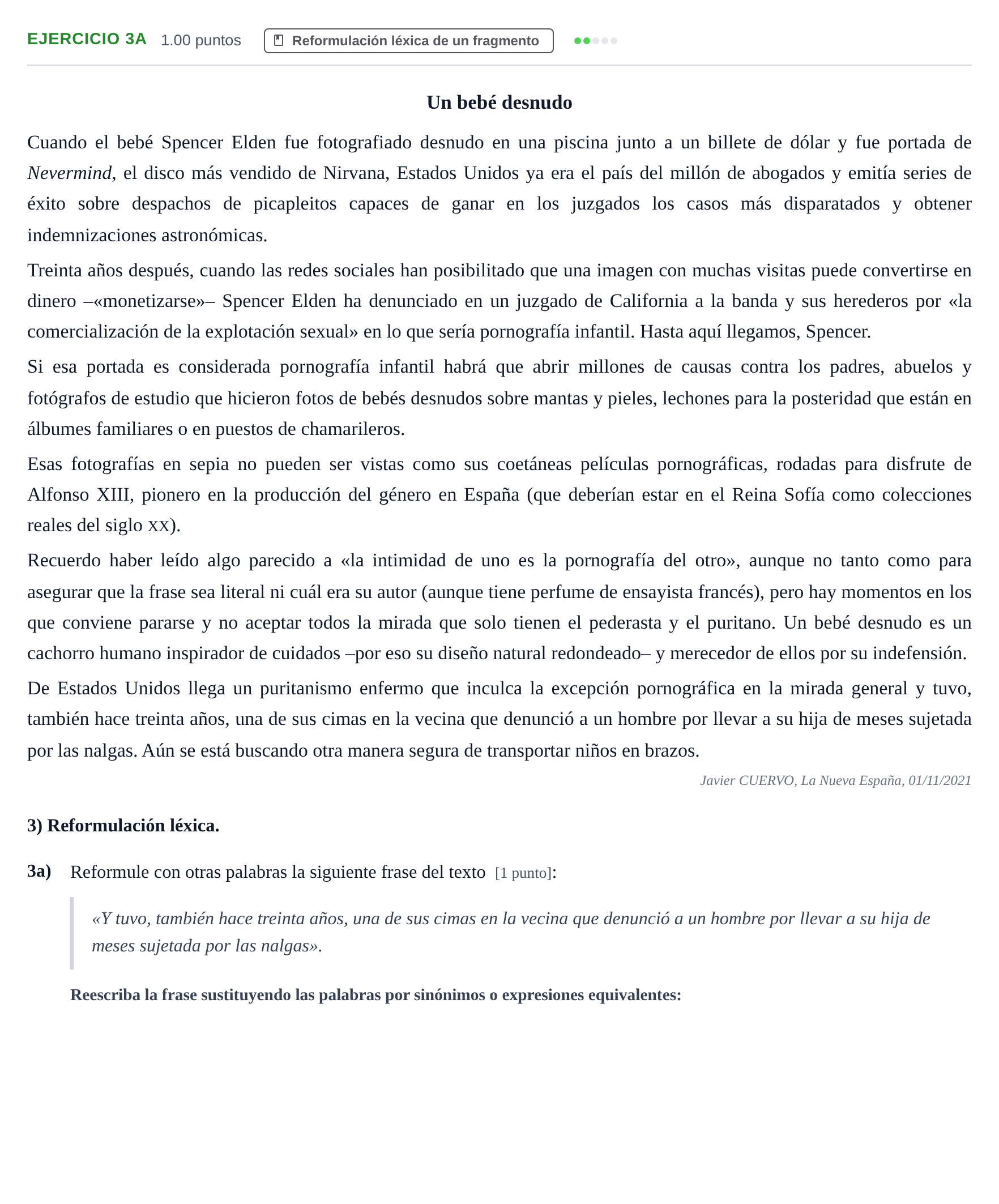 Enunciado: Ejercicio 3a · Lengua Castellana y Literatura II PAU Asturias Extraordinaria 2022